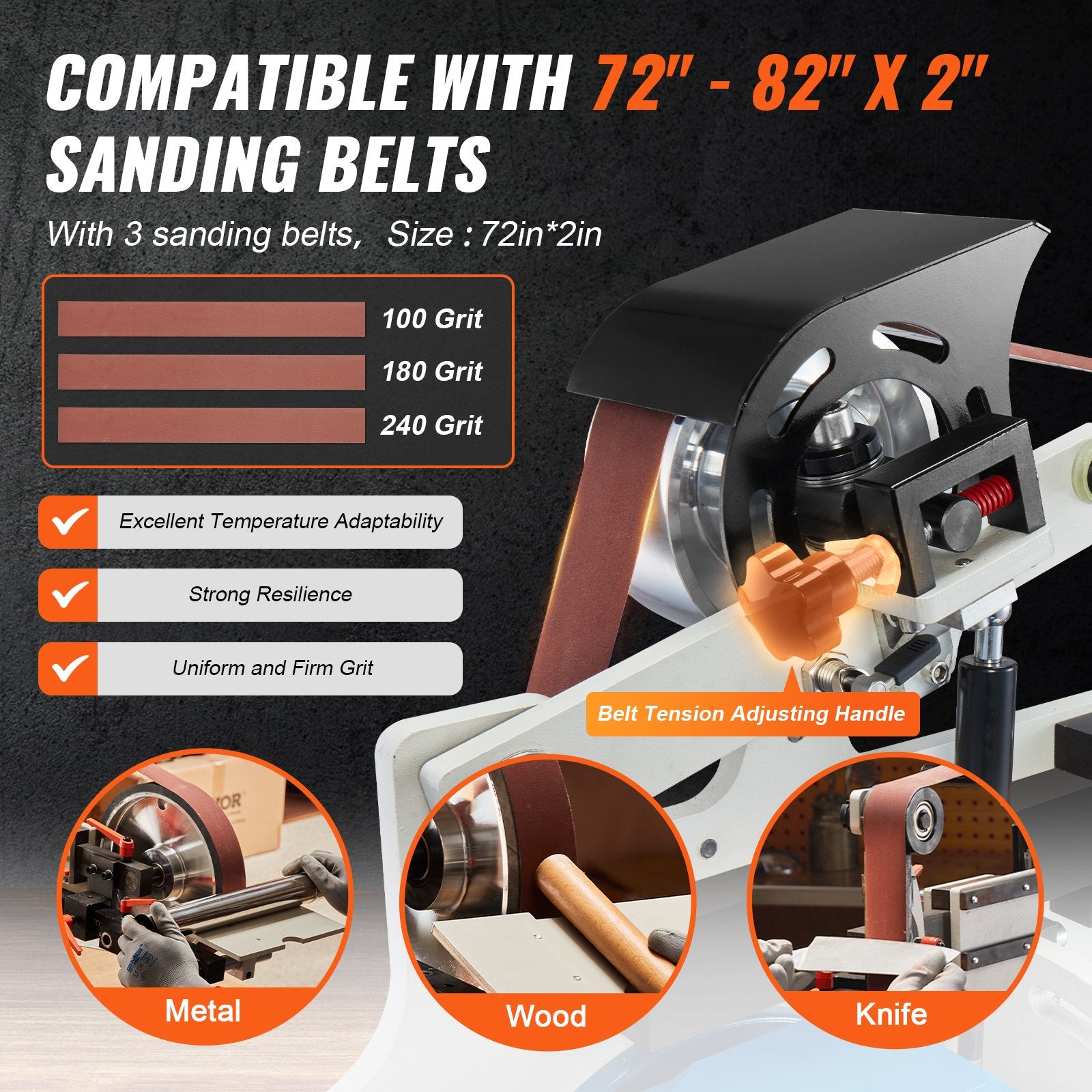 Sanding Accessories: VEVOR Belt Grinder Sander 72 x 2-Inch Belt Polisher with VFD 3 Grinding Moulds
