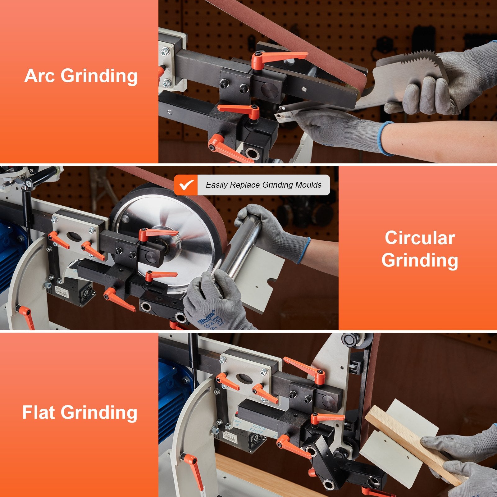 Sanding Accessories: VEVOR Belt Grinder Sander 72 x 2-Inch Belt Polisher with VFD 3 Grinding Moulds