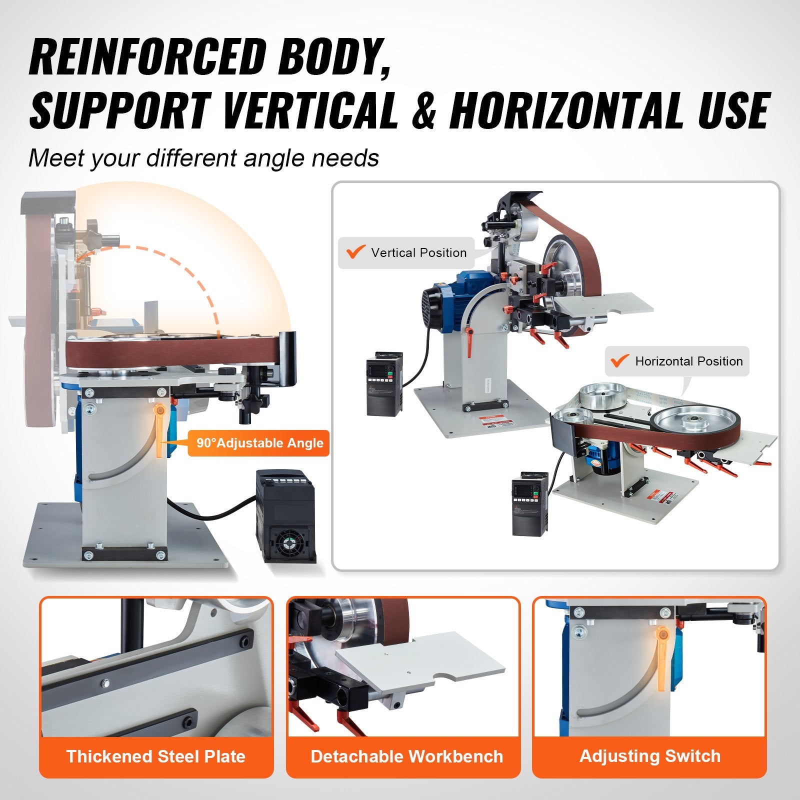 Sanding Accessories: VEVOR Belt Grinder Sander 72 x 2-Inch Belt Polisher with VFD 3 Grinding Moulds