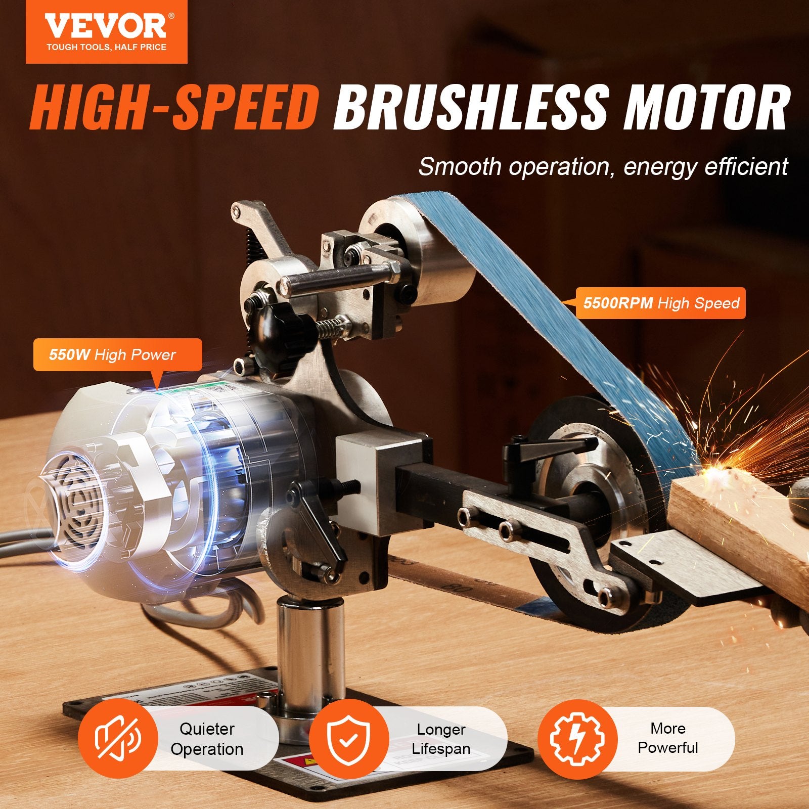Desktops & Accessories: VEVOR Belt Grinder Sander, 30 x 1-Inch Variable Speed Belt Polisher with VFD, 550W Polishing Grinding Machine with 2 Grinding Moulds & 3PCS Sanding Belts for Metalworking, Knife Making
