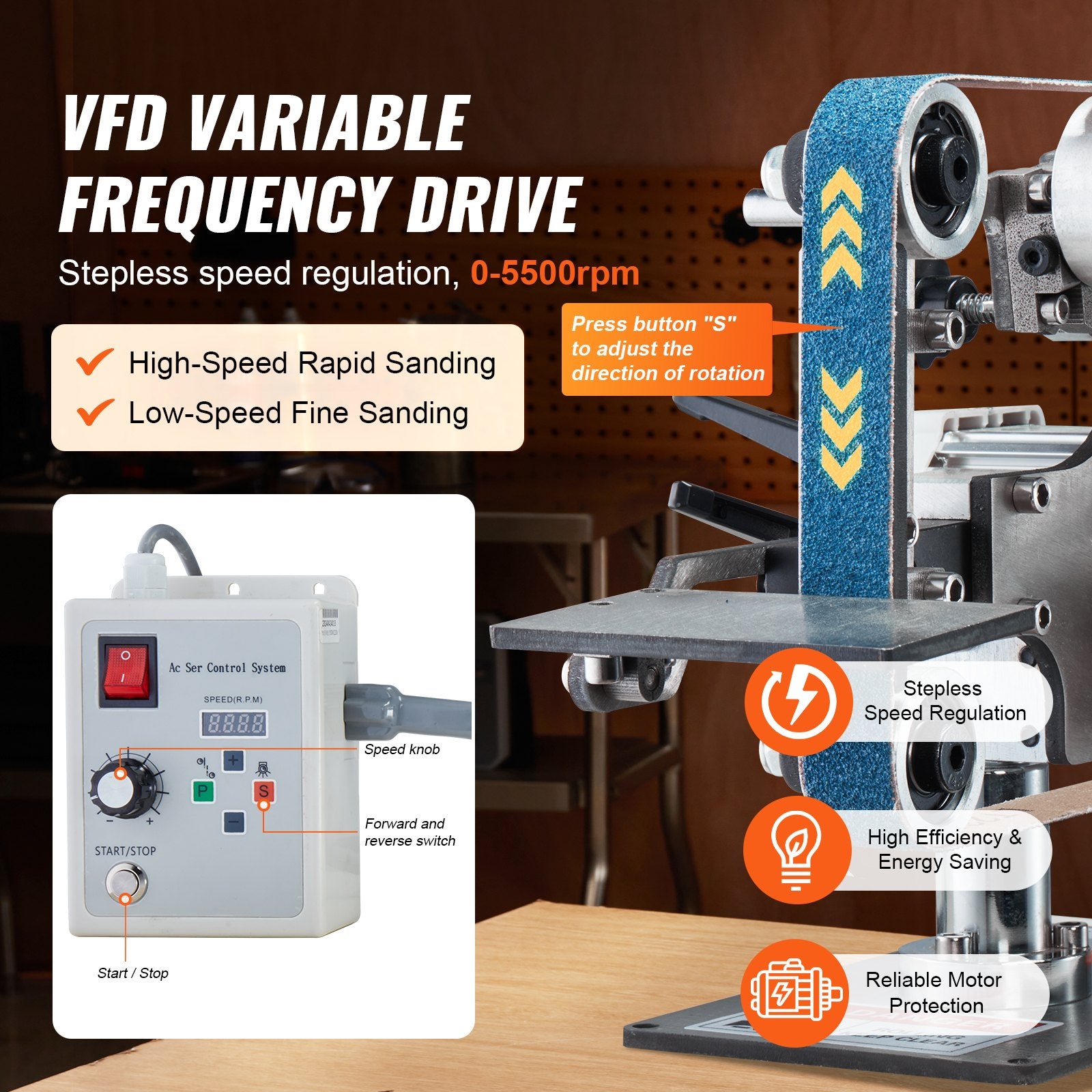Desktops & Accessories: VEVOR Belt Grinder Sander, 30 x 1-Inch Variable Speed Belt Polisher with VFD, 550W Polishing Grinding Machine with 2 Grinding Moulds & 3PCS Sanding Belts for Metalworking, Knife Making