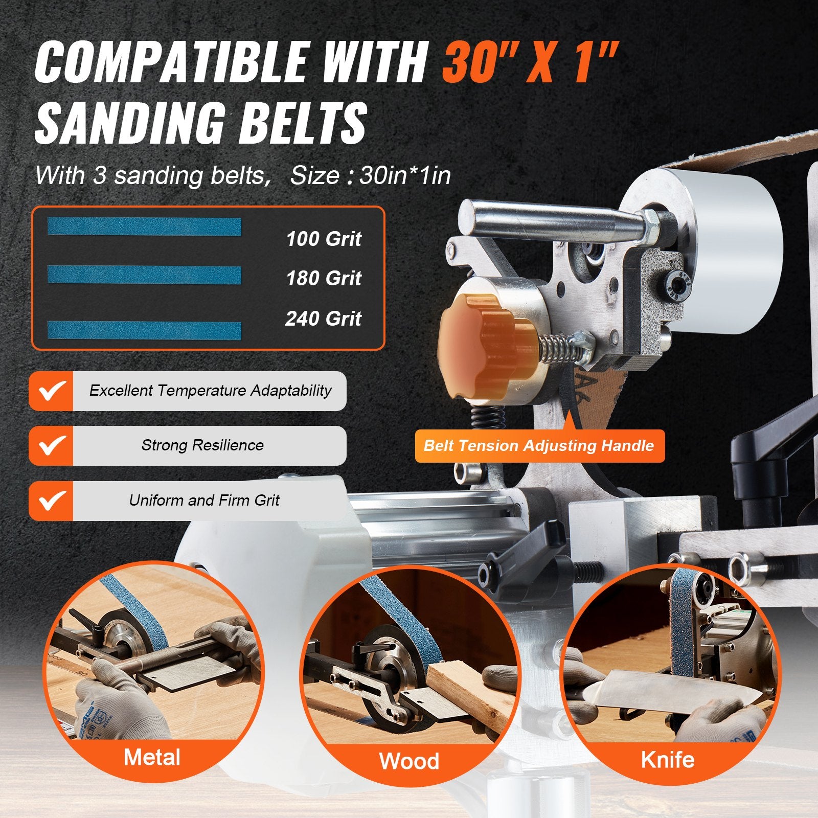 Desktops & Accessories: VEVOR Belt Grinder Sander, 30 x 1-Inch Variable Speed Belt Polisher with VFD, 550W Polishing Grinding Machine with 2 Grinding Moulds & 3PCS Sanding Belts for Metalworking, Knife Making