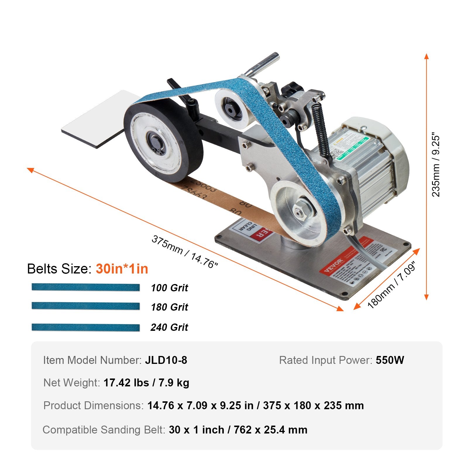 Desktops & Accessories: VEVOR Belt Grinder Sander, 30 x 1-Inch Variable Speed Belt Polisher with VFD, 550W Polishing Grinding Machine with 2 Grinding Moulds & 3PCS Sanding Belts for Metalworking, Knife Making
