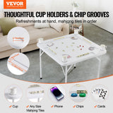 Activity Games: VEVOR Mahjong Table, Square 4 Player Folding Card Table with 4 Cup Holders & 4 Chip Trays, Portable Domino Game Table with 1 Set of Dominoes for Mahjong Poker Puzzles, 90 x 90-inch, White