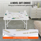 Activity Games: VEVOR Mahjong Table, Square 4 Player Folding Card Table with 4 Cup Holders & 4 Chip Trays, Portable Domino Game Table with 1 Set of Dominoes for Mahjong Poker Puzzles, 90 x 90-inch, White