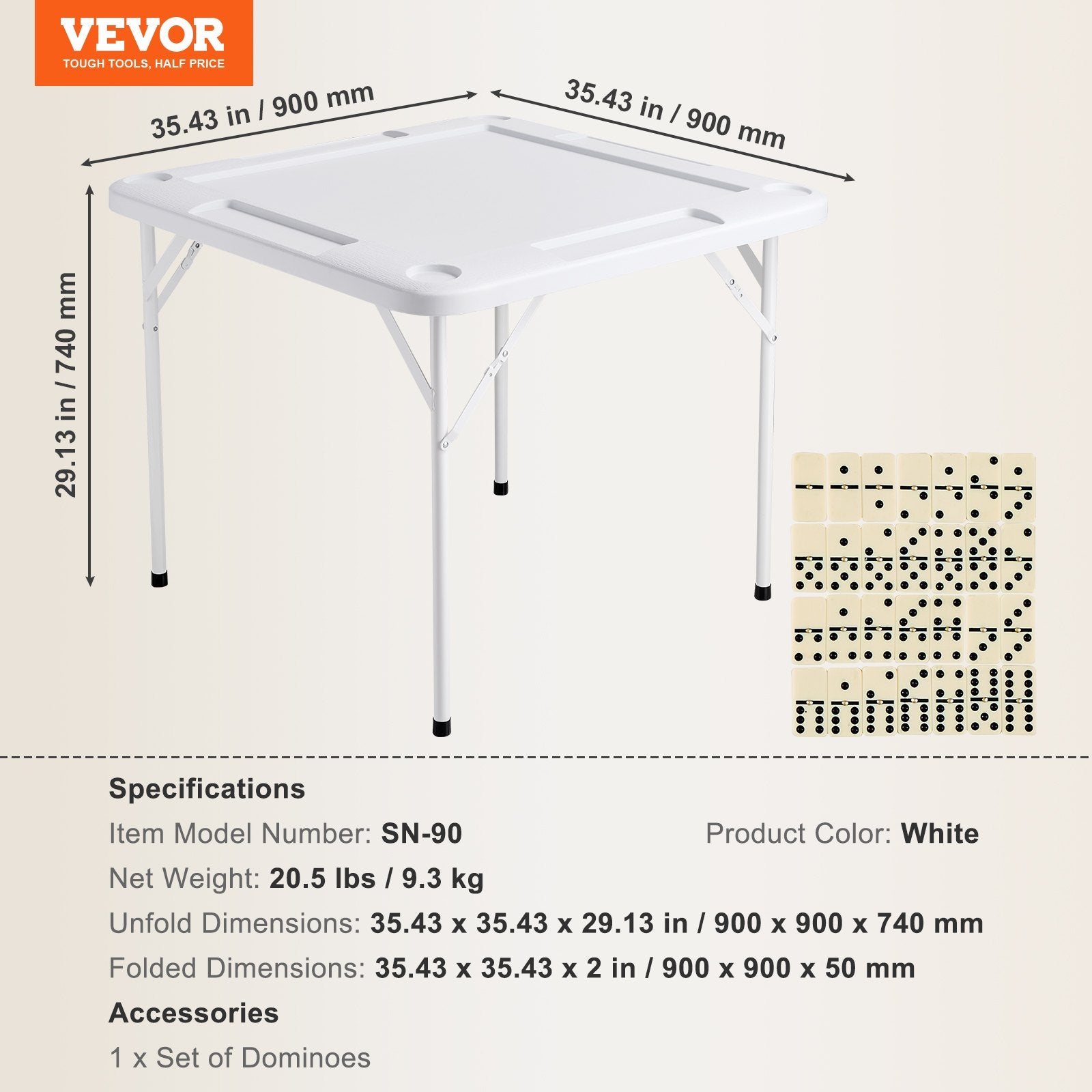 Activity Games: VEVOR Mahjong Table, Square 4 Player Folding Card Table with 4 Cup Holders & 4 Chip Trays, Portable Domino Game Table with 1 Set of Dominoes for Mahjong Poker Puzzles, 90 x 90-inch, White