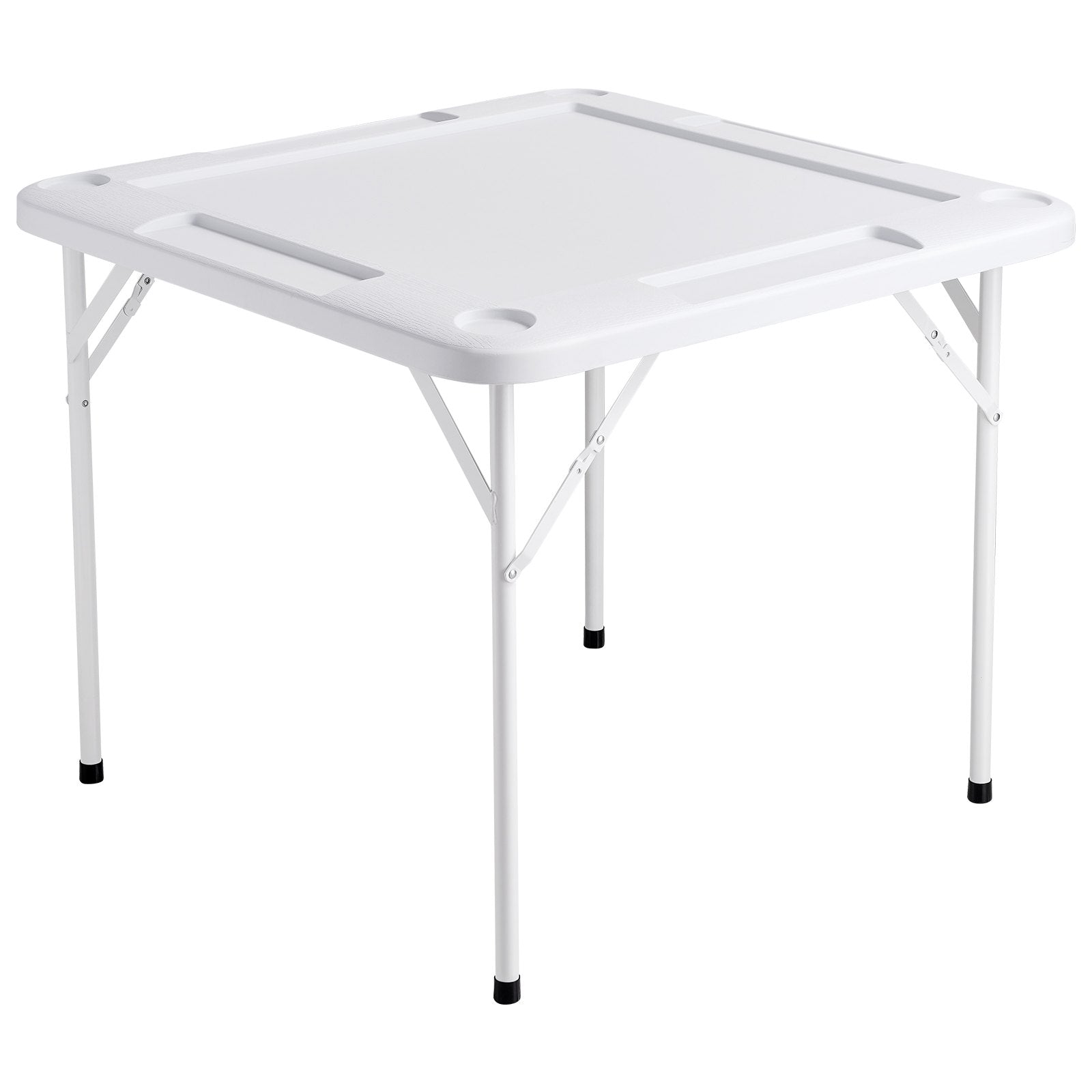 Activity Games: VEVOR Mahjong Table, Square 4 Player Folding Card Table with 4 Cup Holders & 4 Chip Trays, Portable Domino Game Table with 1 Set of Dominoes for Mahjong Poker Puzzles, 90 x 90-inch, White