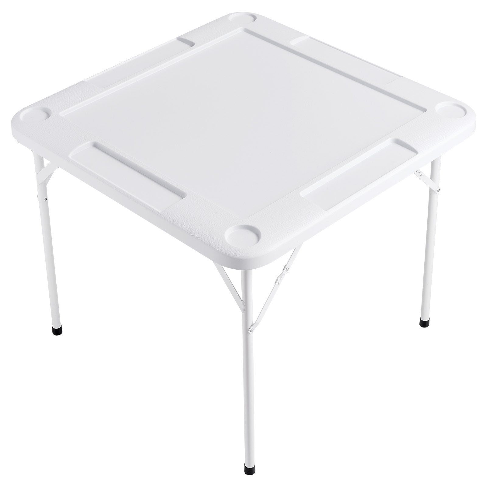 Activity Games: VEVOR Mahjong Table, Square 4 Player Folding Card Table with 4 Cup Holders & 4 Chip Trays, Portable Domino Game Table with 1 Set of Dominoes for Mahjong Poker Puzzles, 90 x 90-inch, White