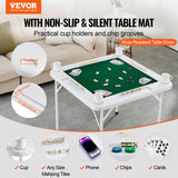 Calendars, Organisers & Planners: VEVOR Mahjong Table, 4 Player Folding Domino Table with Wear-Resistant Green Tabletop, Portable Square Card Table with 4 Cup Holders & 4 Chip Trays for Mahjong Poker Puzzles, 90 x90-inch