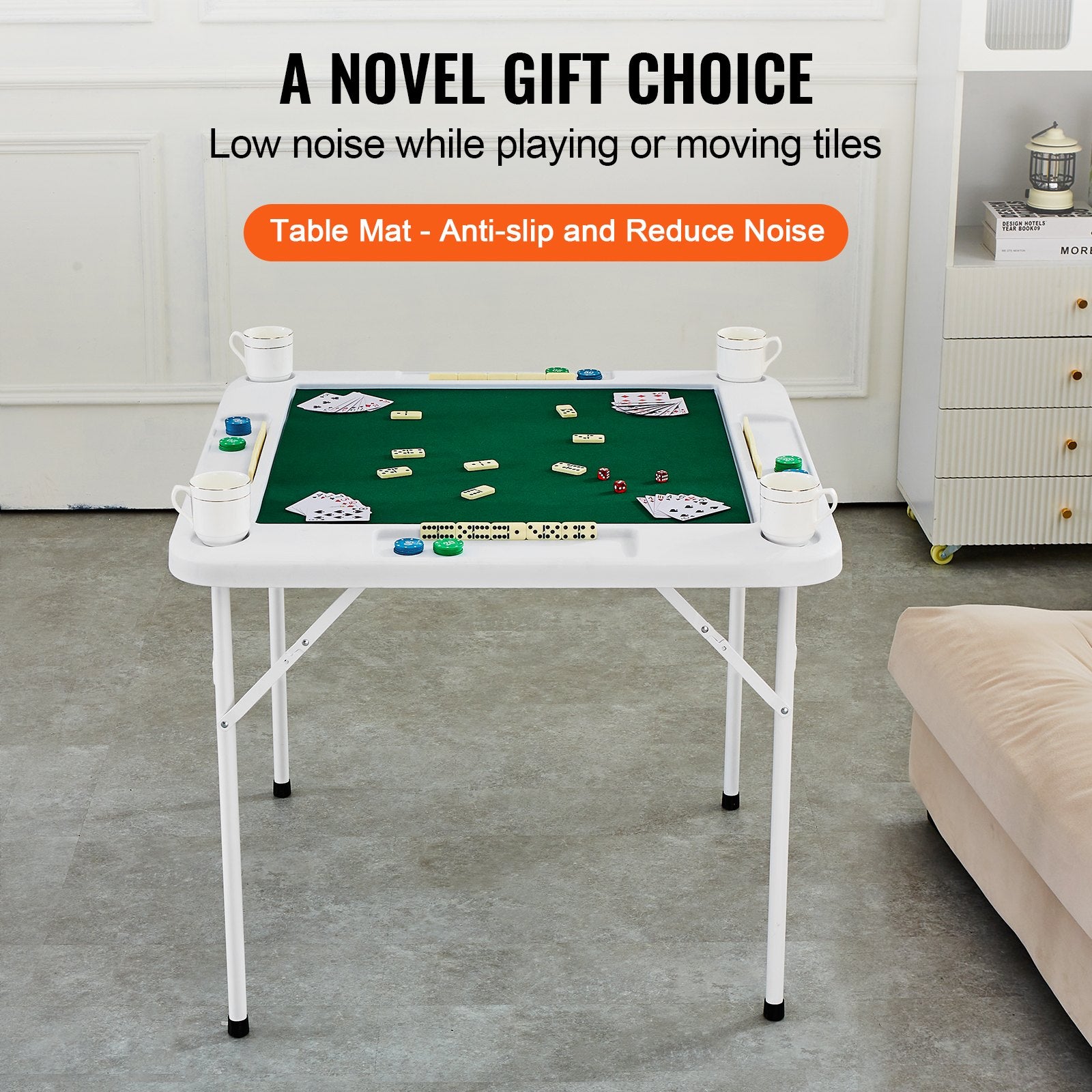 Calendars, Organisers & Planners: VEVOR Mahjong Table, 4 Player Folding Domino Table with Wear-Resistant Green Tabletop, Portable Square Card Table with 4 Cup Holders & 4 Chip Trays for Mahjong Poker Puzzles, 90 x90-inch