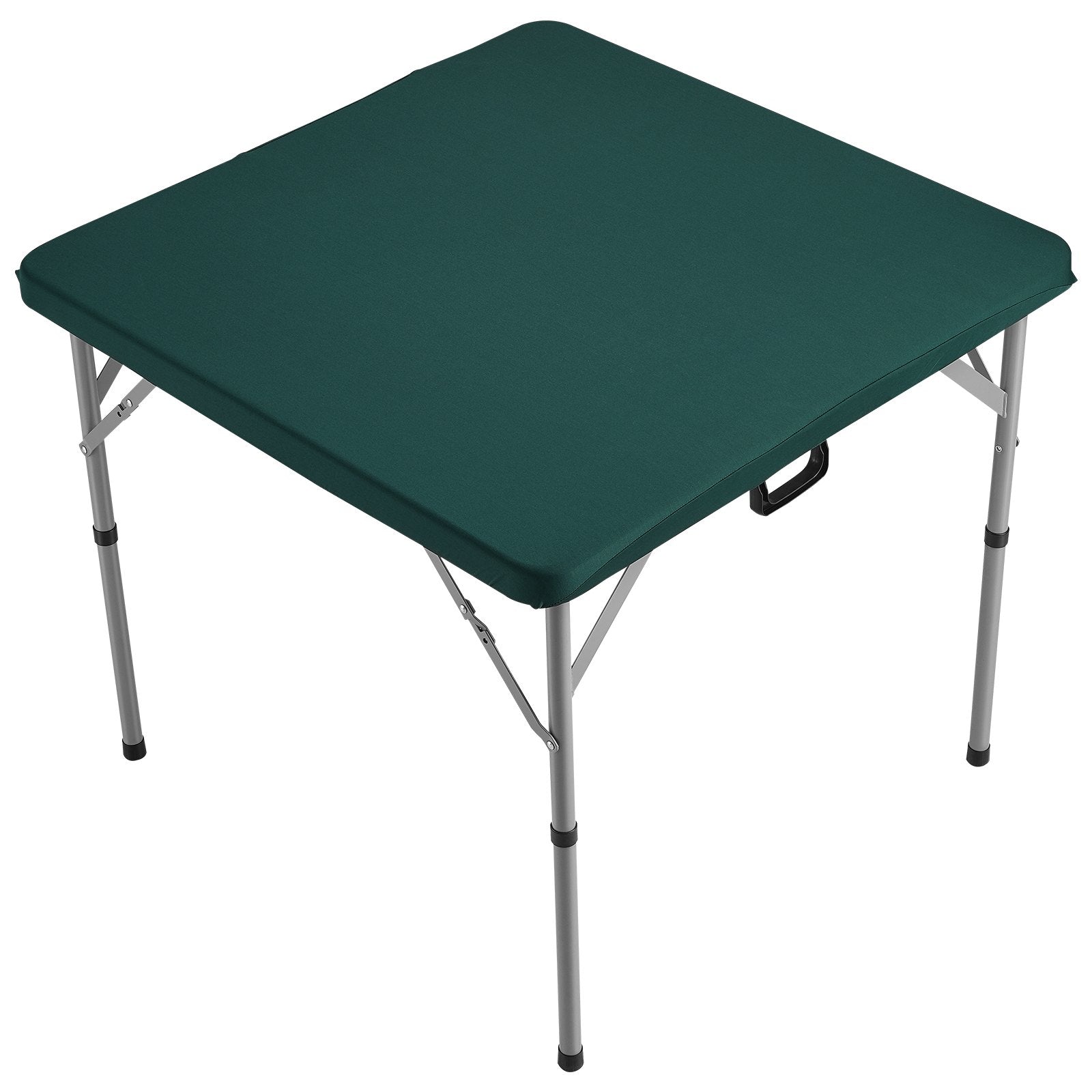 Mahjong Table with Mahjong Tiles Set, Fold-in-Half 4 Player Card Table with 144PCS Majiang Tiles and 3 Dice, Portable Bi-Folding Domino Table with Wear-Resistant Green Tabletop & Carrying Handle