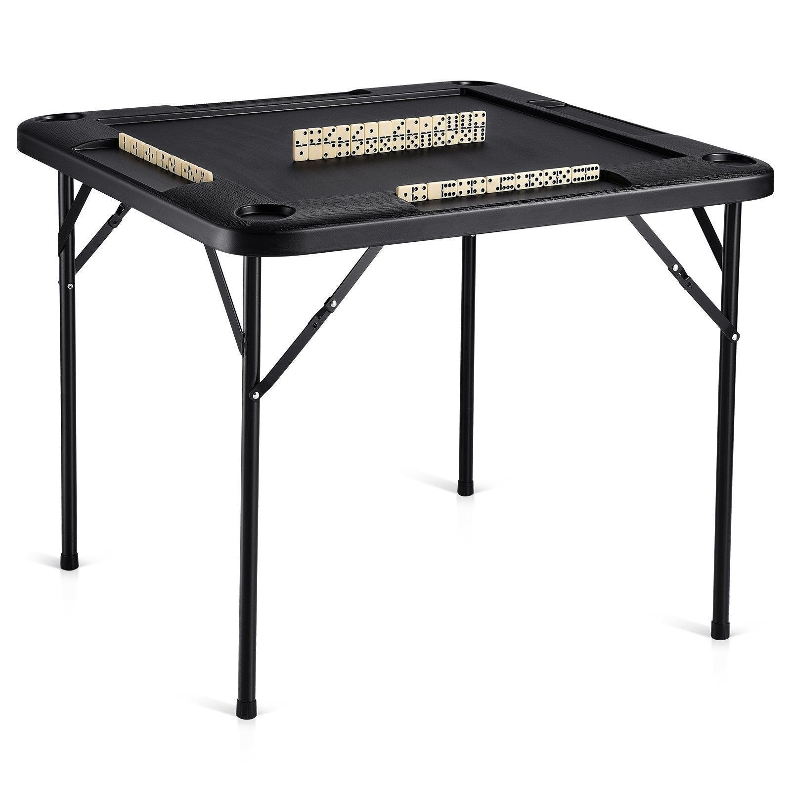Activity Games: VEVOR Mahjong Table, Square 4 Player Folding Card Table with 4 Cup Holders & 4 Chip Trays, Portable Domino Game Table with 1 Set of Dominoes for Mahjong Poke Puzzles, 90 x 90-inch, Black