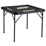 Activity Games: VEVOR Mahjong Table, Square 4 Player Folding Card Table with 4 Cup Holders & 4 Chip Trays, Portable Domino Game Table with 1 Set of Dominoes for Mahjong Poke Puzzles, 90 x 90-inch, Black
