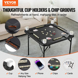 Activity Games: VEVOR Mahjong Table, Square 4 Player Folding Card Table with 4 Cup Holders & 4 Chip Trays, Portable Domino Game Table with 1 Set of Dominoes for Mahjong Poke Puzzles, 90 x 90-inch, Black