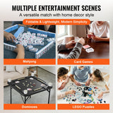 Activity Games: VEVOR Mahjong Table, Square 4 Player Folding Card Table with 4 Cup Holders & 4 Chip Trays, Portable Domino Game Table with 1 Set of Dominoes for Mahjong Poke Puzzles, 90 x 90-inch, Black
