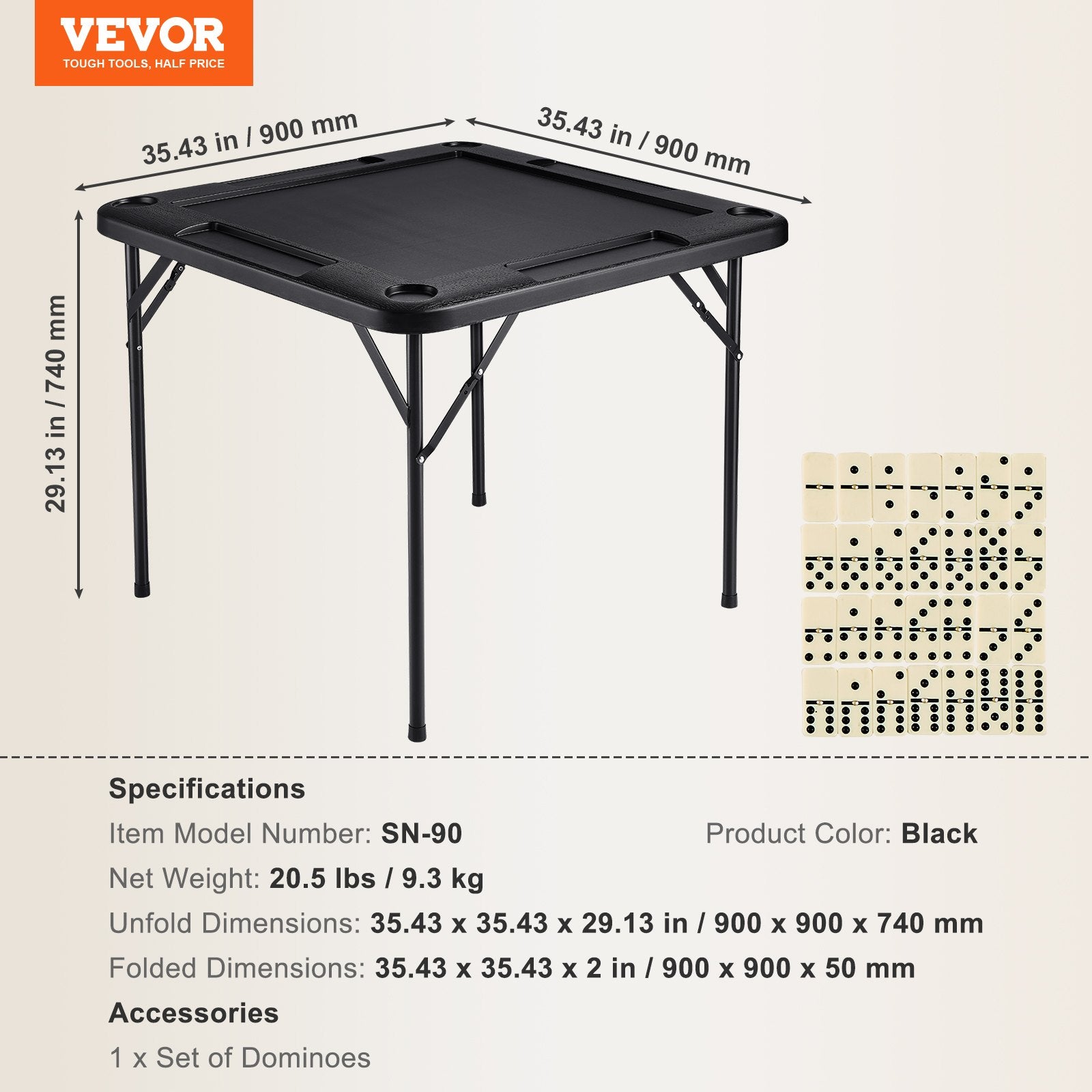 Activity Games: VEVOR Mahjong Table, Square 4 Player Folding Card Table with 4 Cup Holders & 4 Chip Trays, Portable Domino Game Table with 1 Set of Dominoes for Mahjong Poke Puzzles, 90 x 90-inch, Black