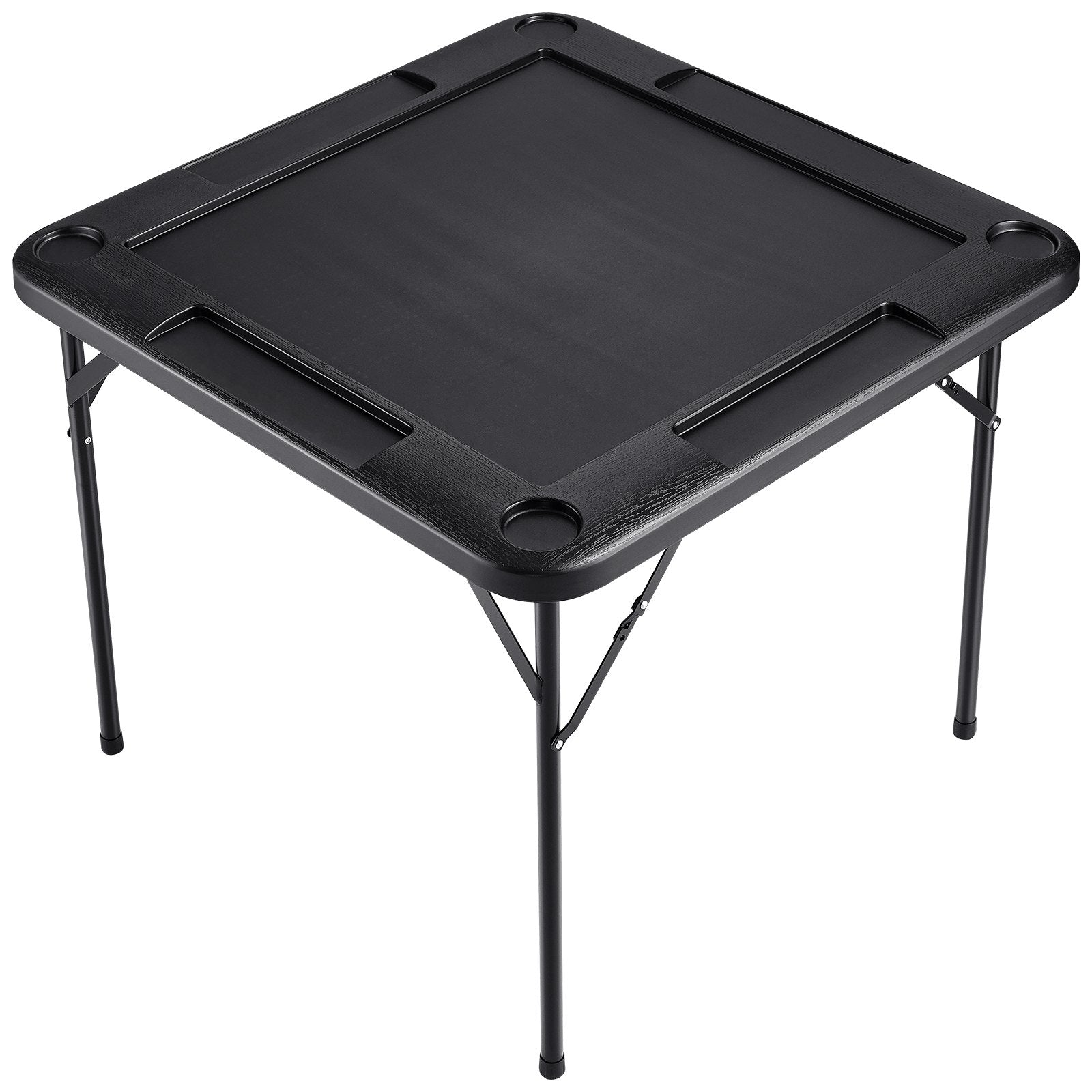 Activity Games: VEVOR Mahjong Table, Square 4 Player Folding Card Table with 4 Cup Holders & 4 Chip Trays, Portable Domino Game Table with 1 Set of Dominoes for Mahjong Poke Puzzles, 90 x 90-inch, Black