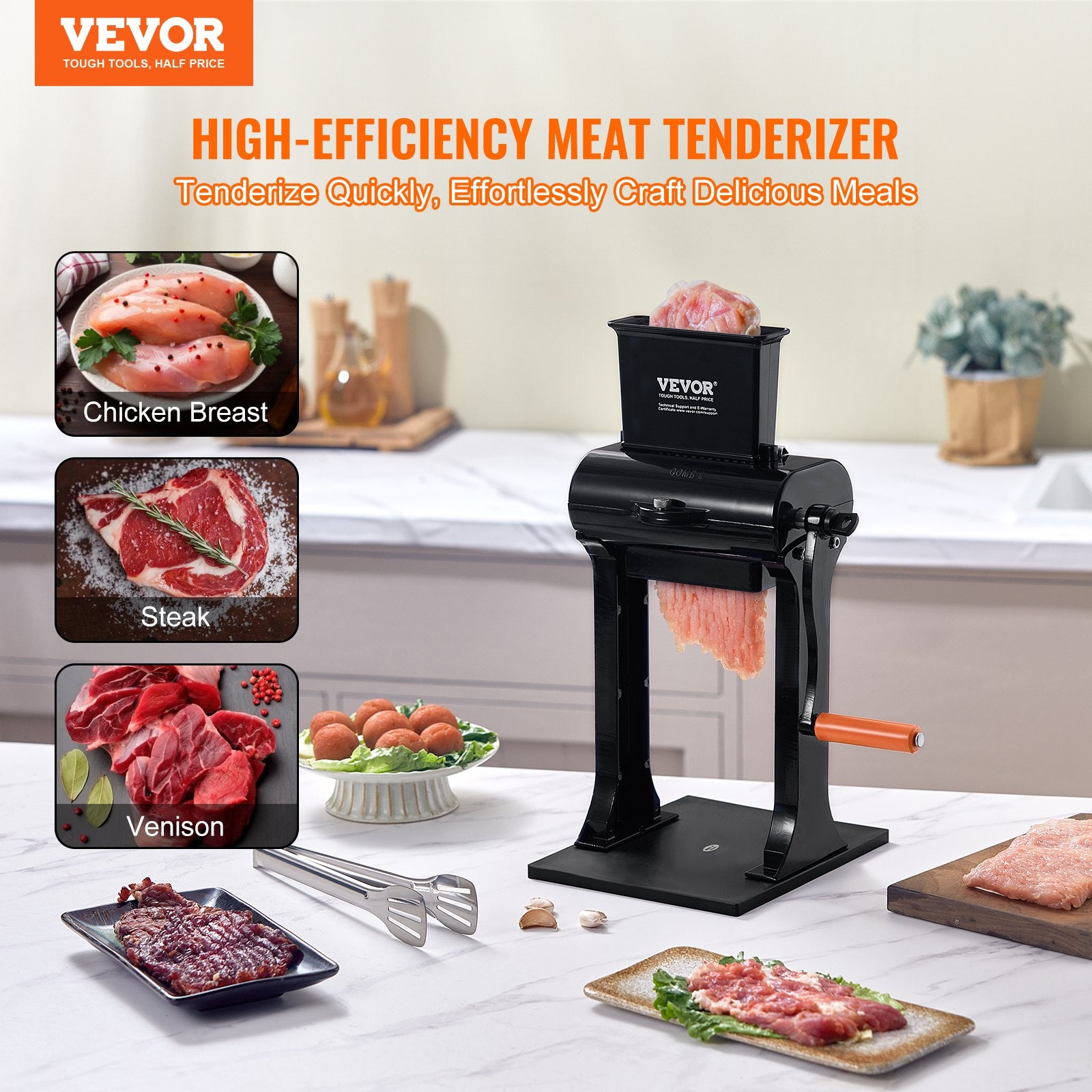 Farm Equipment: VEVOR Commercial Meat Tenderizer, Heavy Duty Stainless Steel Meat Tenderizer Machine, Quick and Easy Manual Operation Kitchen Tool, 148mm Feed Port for Beef, Turkey, Chicken, Pork, Steak, and Fish
