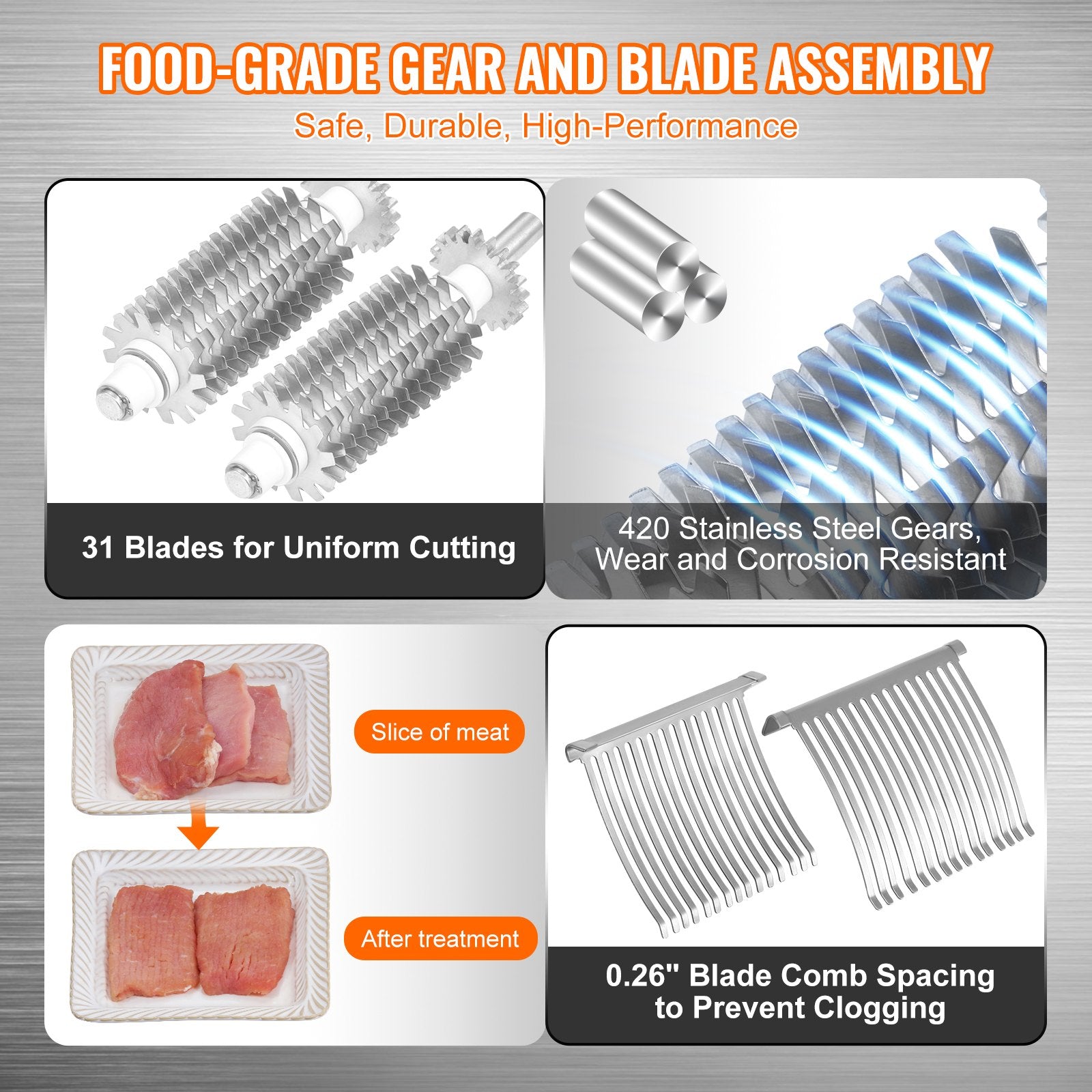 Farm Equipment: VEVOR Commercial Meat Tenderizer, Heavy Duty Stainless Steel Meat Tenderizer Machine, Quick and Easy Manual Operation Kitchen Tool, 148mm Feed Port for Beef, Turkey, Chicken, Pork, Steak, and Fish