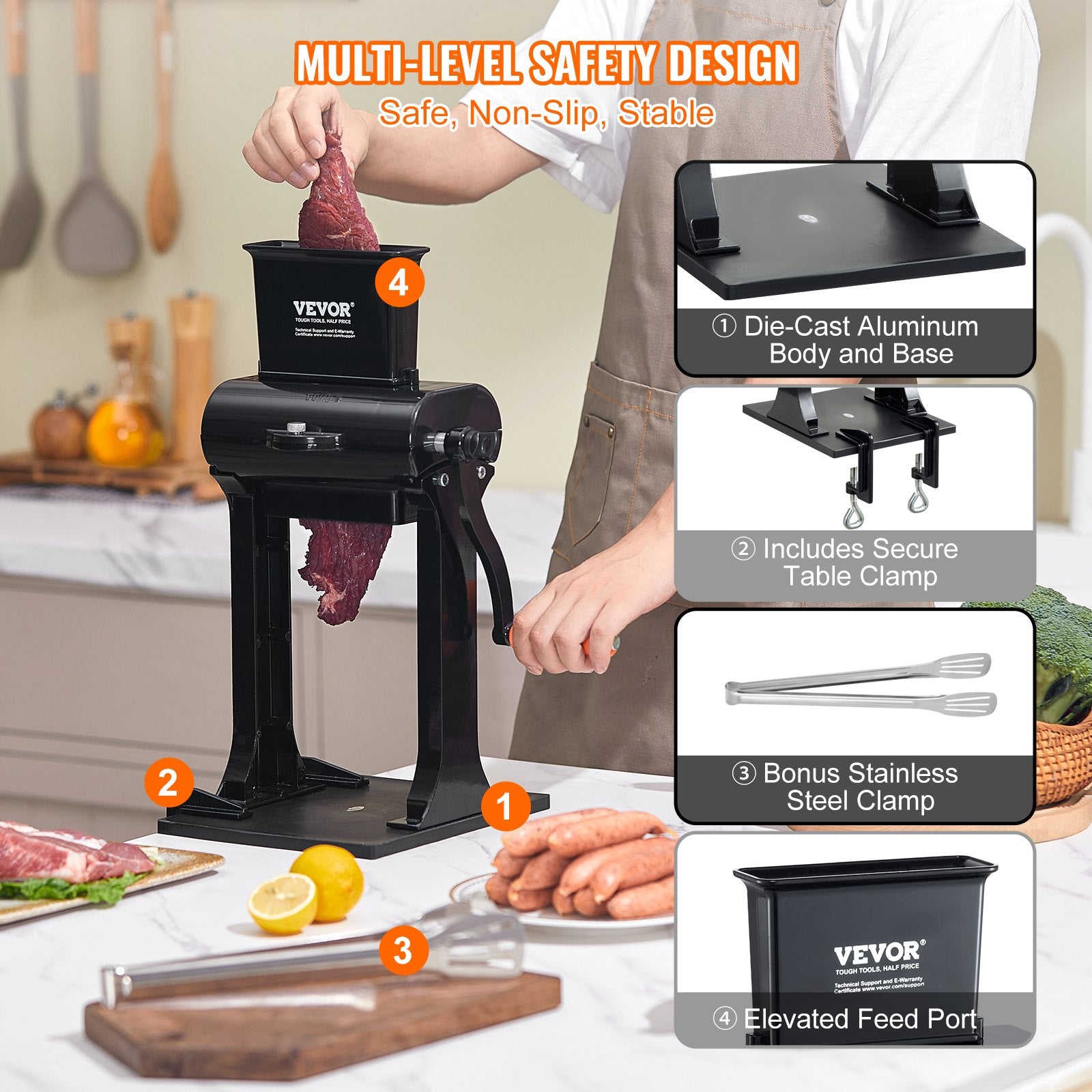 Farm Equipment: VEVOR Commercial Meat Tenderizer, Heavy Duty Stainless Steel Meat Tenderizer Machine, Quick and Easy Manual Operation Kitchen Tool, 148mm Feed Port for Beef, Turkey, Chicken, Pork, Steak, and Fish