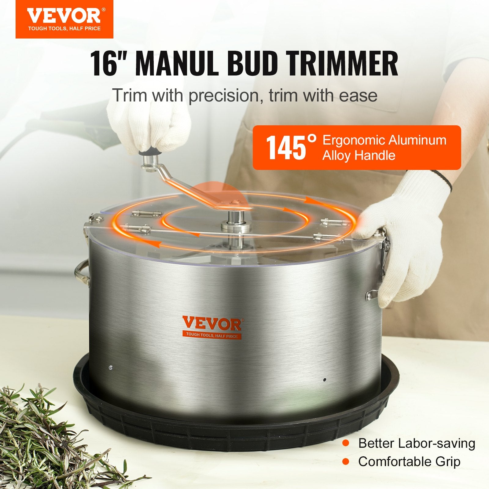 Bud Leaf Trimmer, 39.5cm Stainless Steel Manual Bud Trimmer Machine, with Clear PET Cover for Visual Cutting, Hand Pruners Included, for Cutting Leaves, Buds, Flowers, Hydroponic Plants