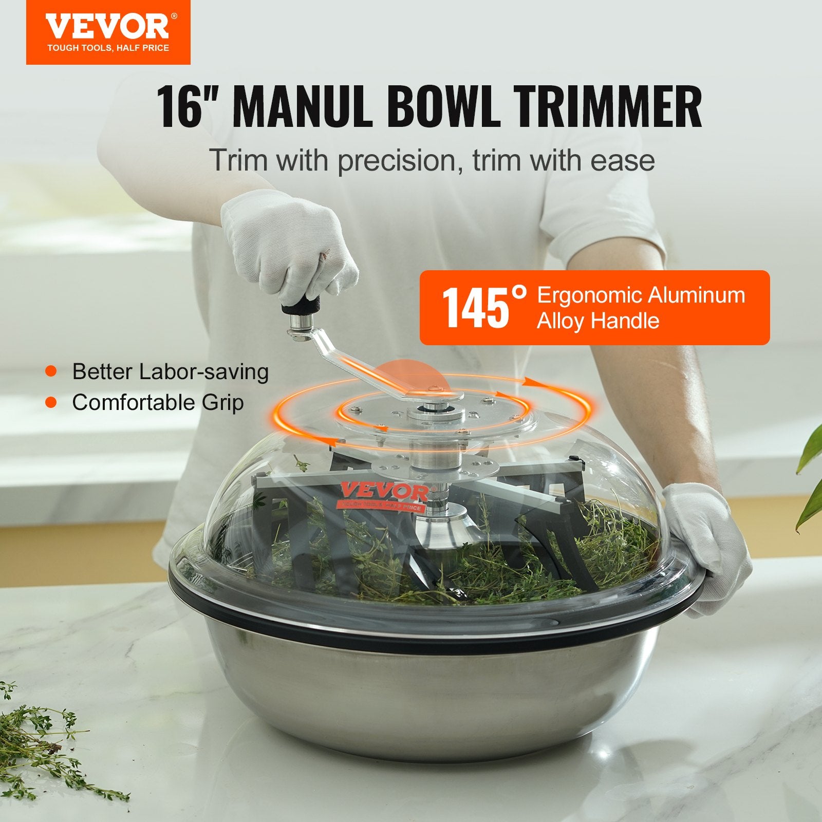 Gardening Tools: VEVOR Leaf Bowl Trimmer 16'' Manual Bud Trimmer with Stainless-Steel Blades
