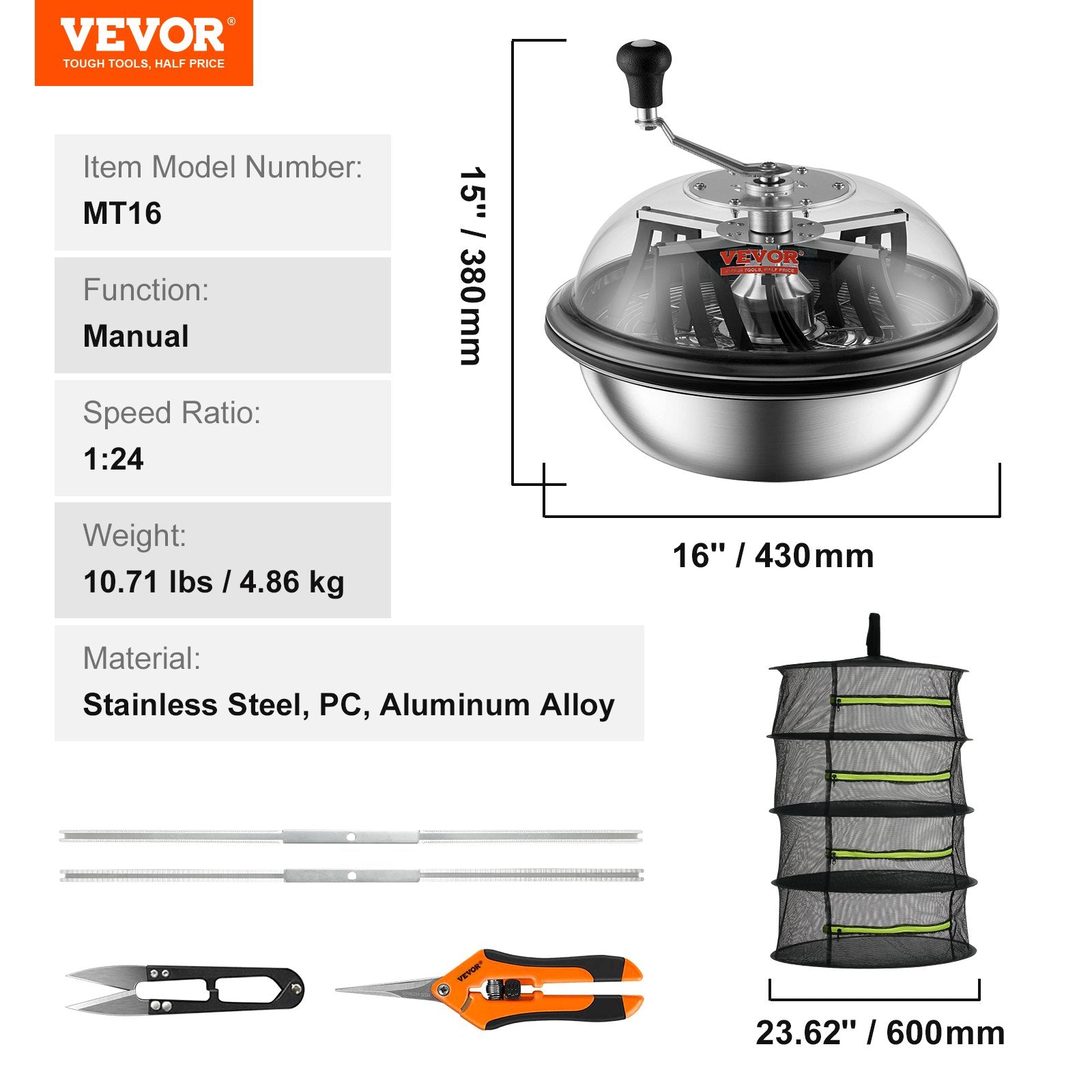Gardening Tools: VEVOR Leaf Bowl Trimmer 16'' Manual Bud Trimmer with Stainless-Steel Blades