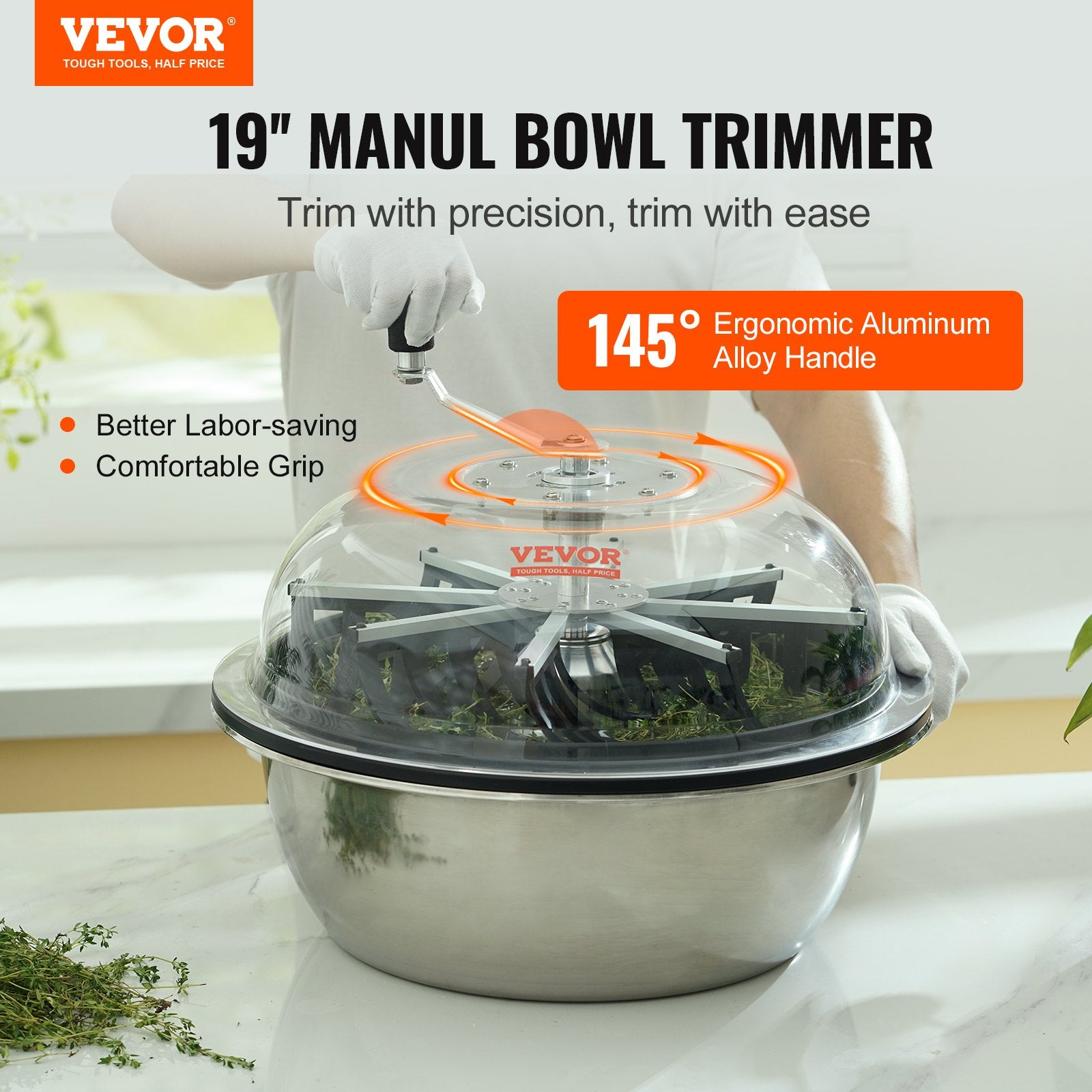 Gardening Tools: VEVOR Leaf Bowl Trimmer 19'' Manual Bud Trimmer with Stainless-Steel Blades