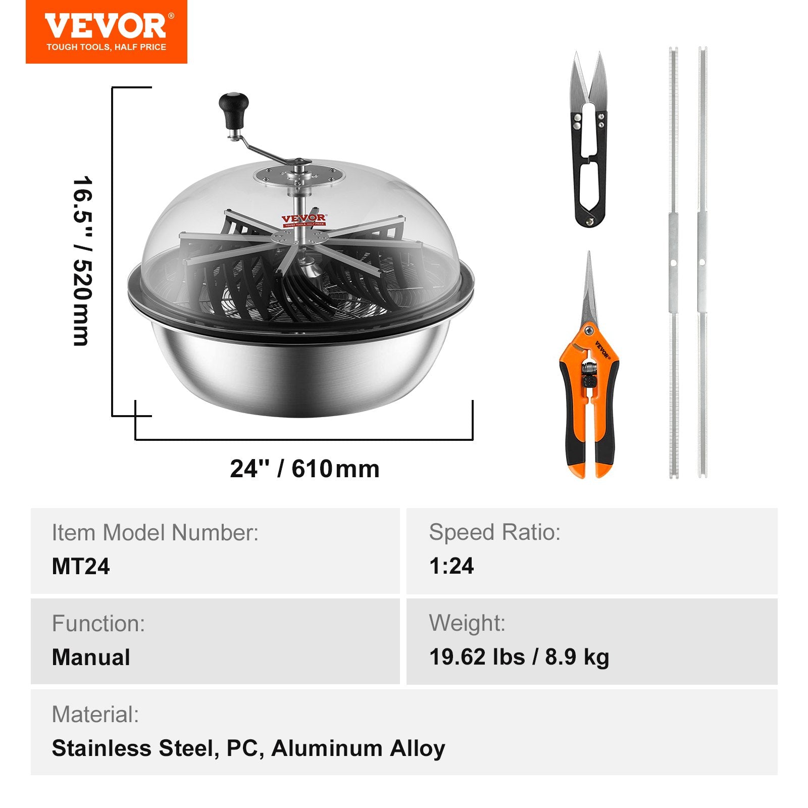 Leaf Bowl Trimmer, 24'' Trimmer Bowl, Manual Bud Trimmer with Stainless-Steel Blades for Twisted Spin Cut, Clear Visibility Dome and Hand Pruner Included, for Cutting Leaves, Buds, Flowers