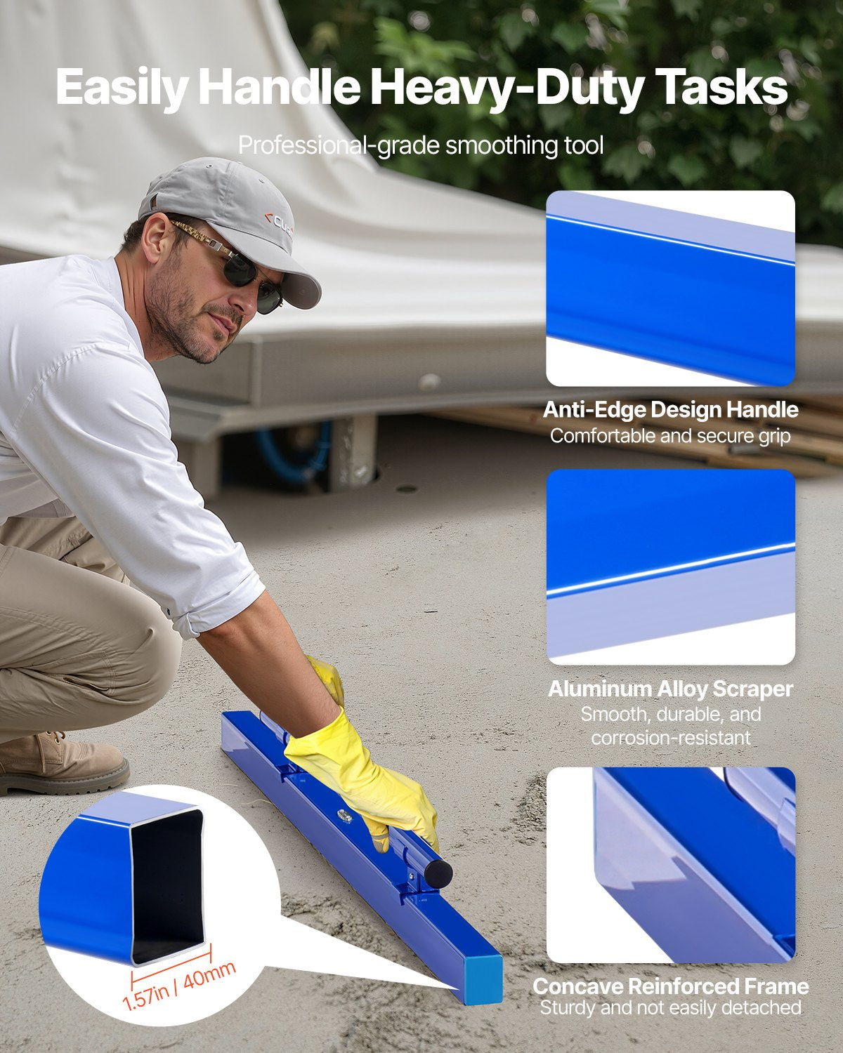 Foot Care: VEVOR Concrete Screed, 120.5 cm Screed with Level Vial, Easy Cleanup & End Cap Design, Aluminum Lightweight & Reversable Handle for Leveling Floors, Small-Scale Construction and Home Renovation
