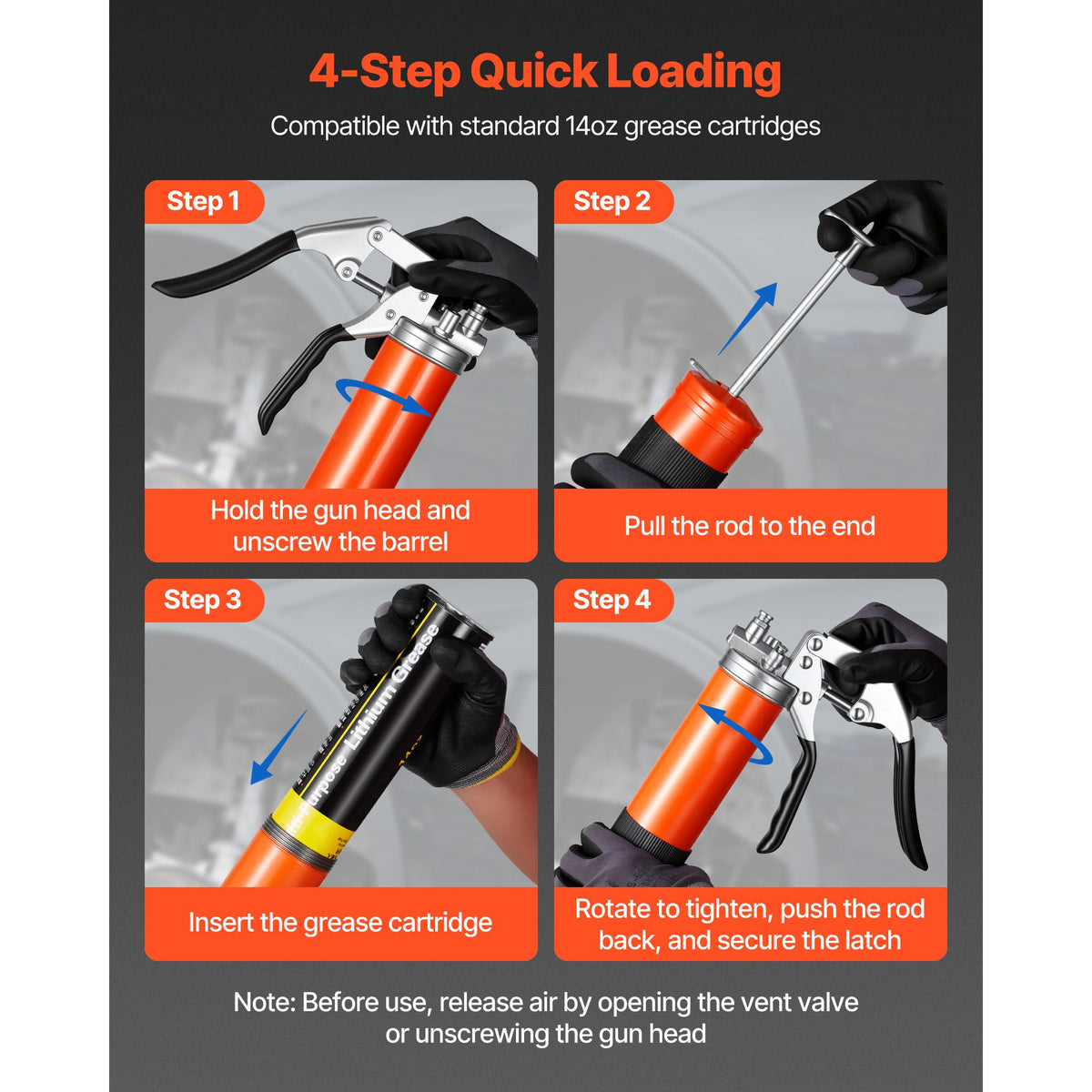 Grease Gun, 8000 PSI, Pistol Grip Grease Gun Kit with 0.4 L Capacity, Includes 46 cm Flex Hose, Double Handle Grease Coupler, Extension Rigid Pipe & Sharp Type Nozzle for Automotive, Marine