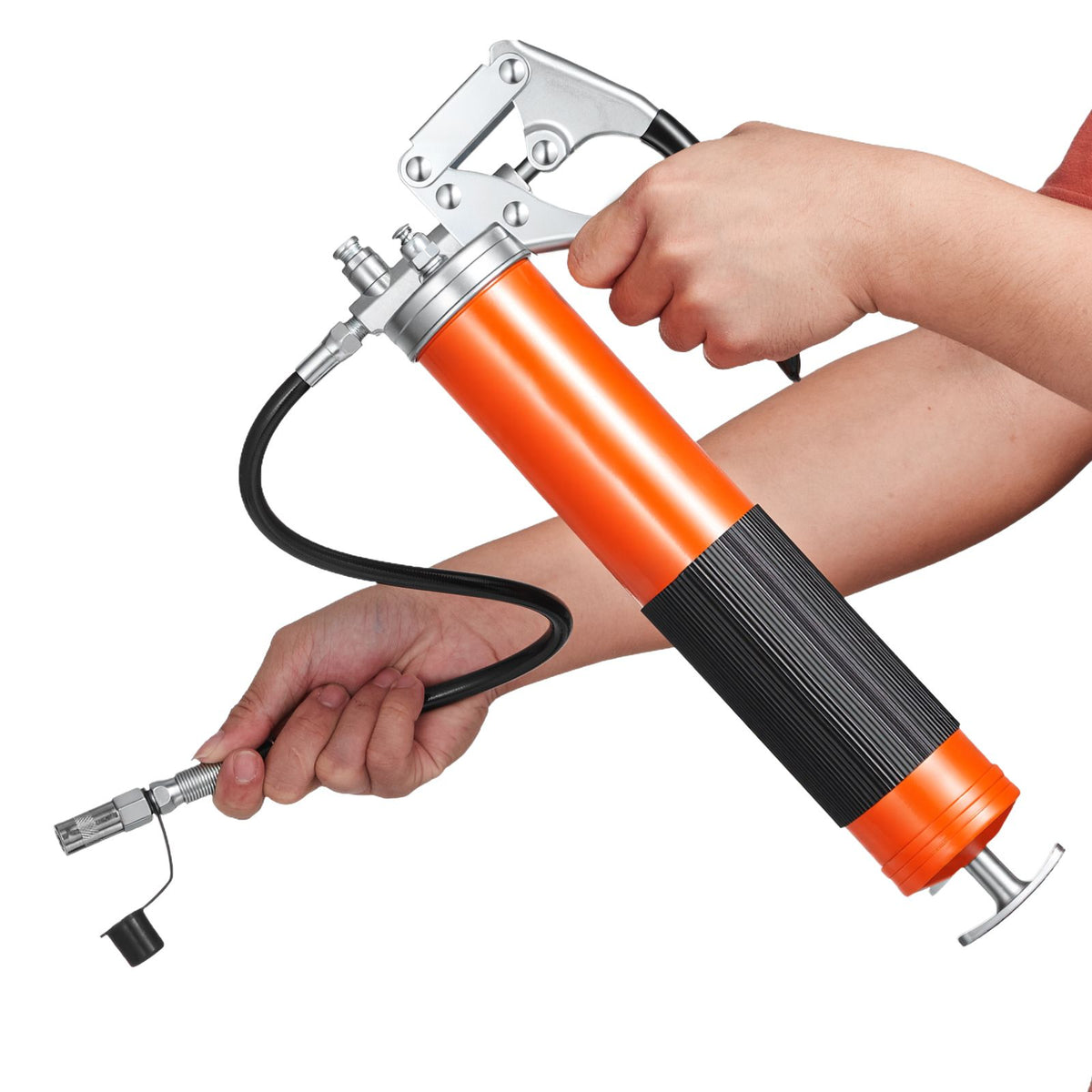 Grease Gun, 8000 PSI, Pistol Grip Grease Gun Kit with 0.4 L Capacity, Includes 46 cm Flex Hose, Double Handle Grease Coupler, Extension Rigid Pipe & Sharp Type Nozzle for Automotive, Marine