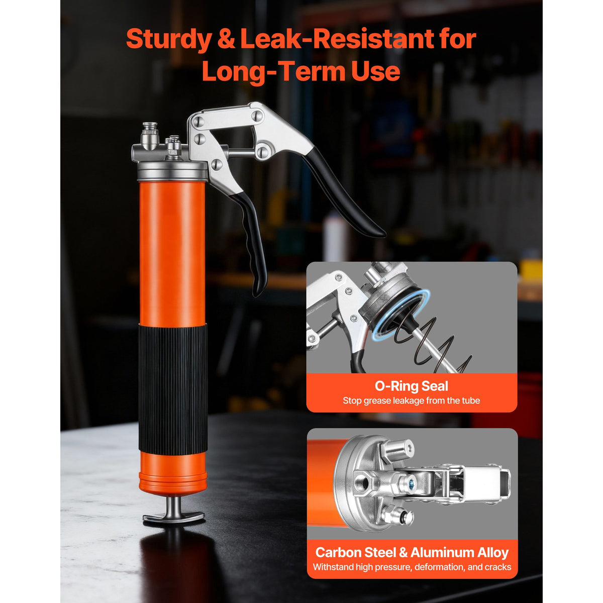 Grease Gun, 8000 PSI High Pressure, Heavy Duty Pistol Grip Grease Gun Kit with 0.4 L Capacity, Includes 46 cm Flex Hose, 1 Extension Rigid Pipe and 1 Sharp Type Nozzle for Automotive, Marine
