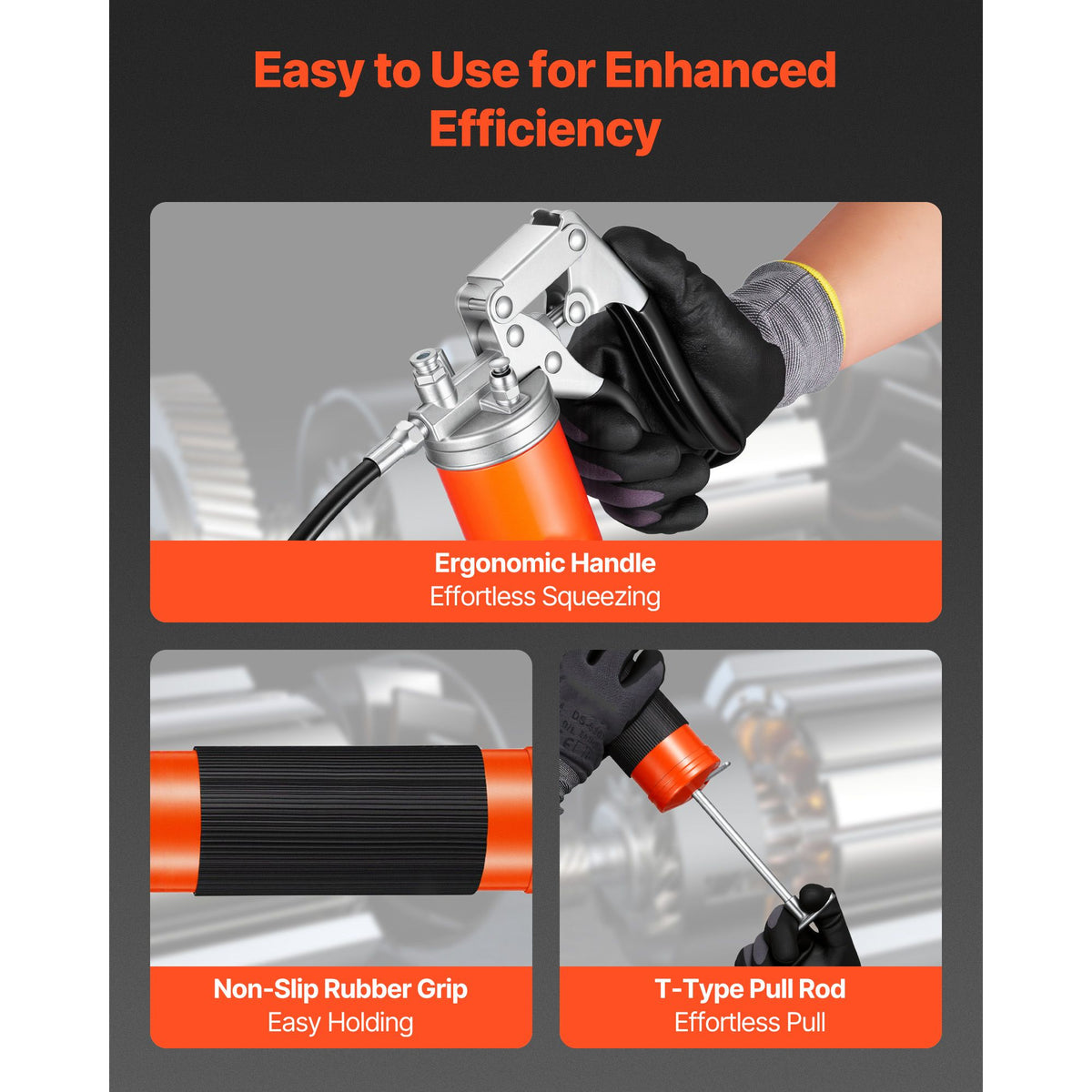 Grease Gun, 8000 PSI High Pressure, Heavy Duty Pistol Grip Grease Gun Kit with 0.4 L Capacity, Includes 46 cm Flex Hose, 1 Extension Rigid Pipe and 1 Sharp Type Nozzle for Automotive, Marine