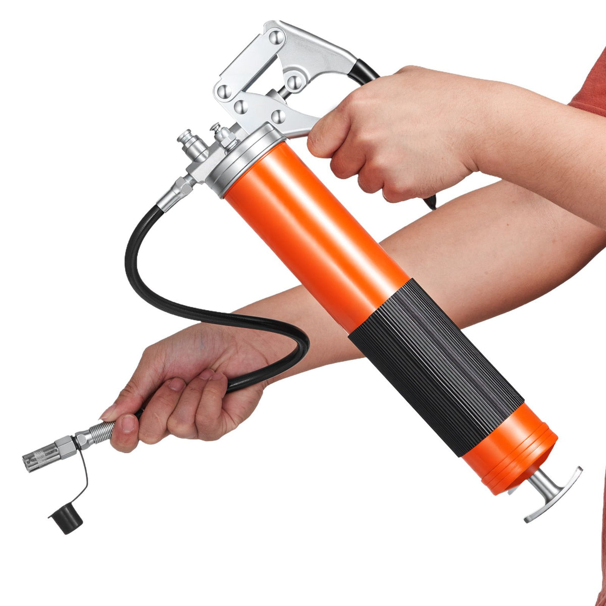 Grease Gun, 8000 PSI High Pressure, Heavy Duty Pistol Grip Grease Gun Kit with 0.4 L Capacity, Includes 46 cm Flex Hose, 1 Extension Rigid Pipe and 1 Sharp Type Nozzle for Automotive, Marine