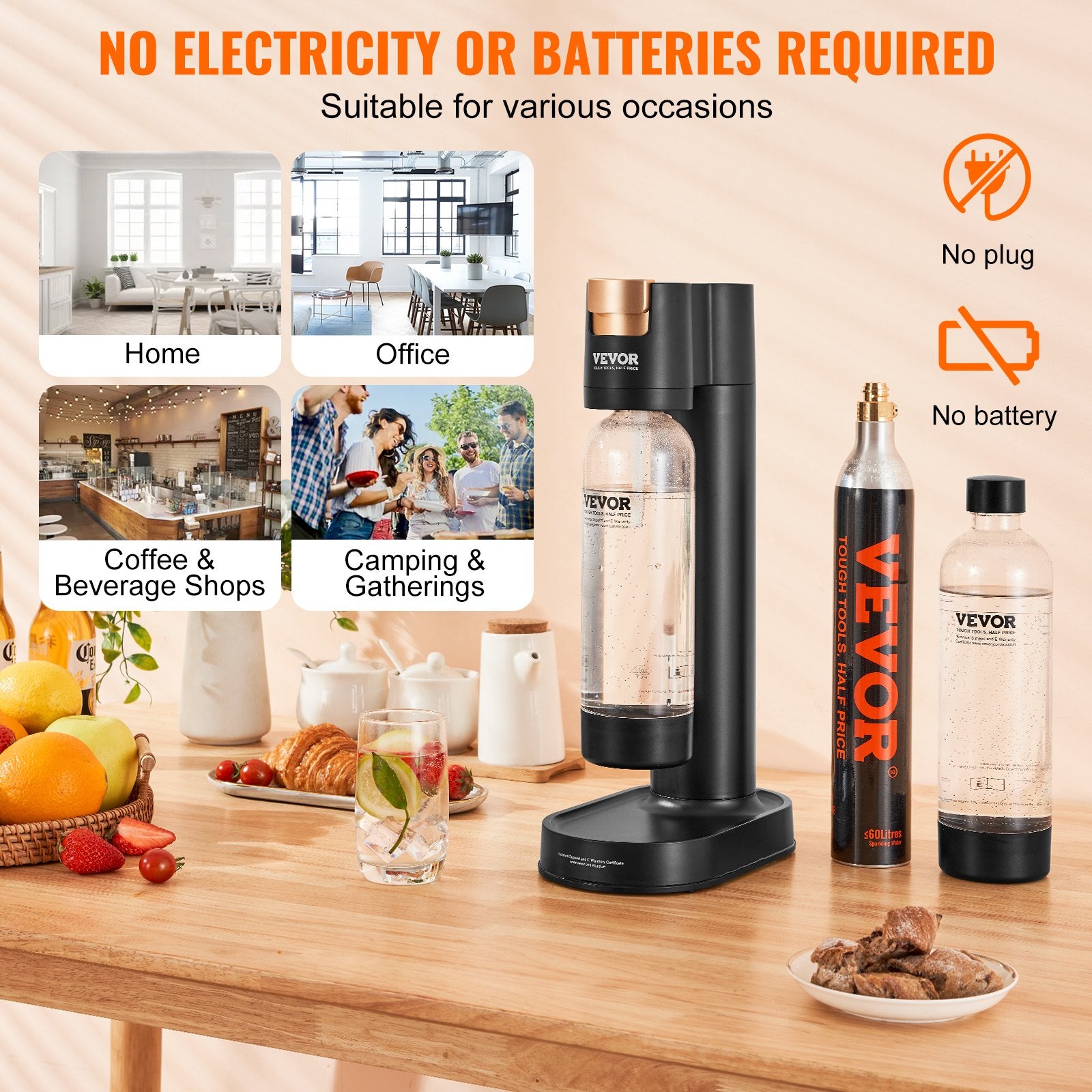 Gardening Tools: VEVOR Sparkling Water Maker, Soda Maker Machine for Home Carbonating, Seltzer Water Starter Kit with 2 BPA-free 1L PET Bottles, CO2 Cylinder, Compatible with Mainstream Screw-in 60L CO2 Cylinder