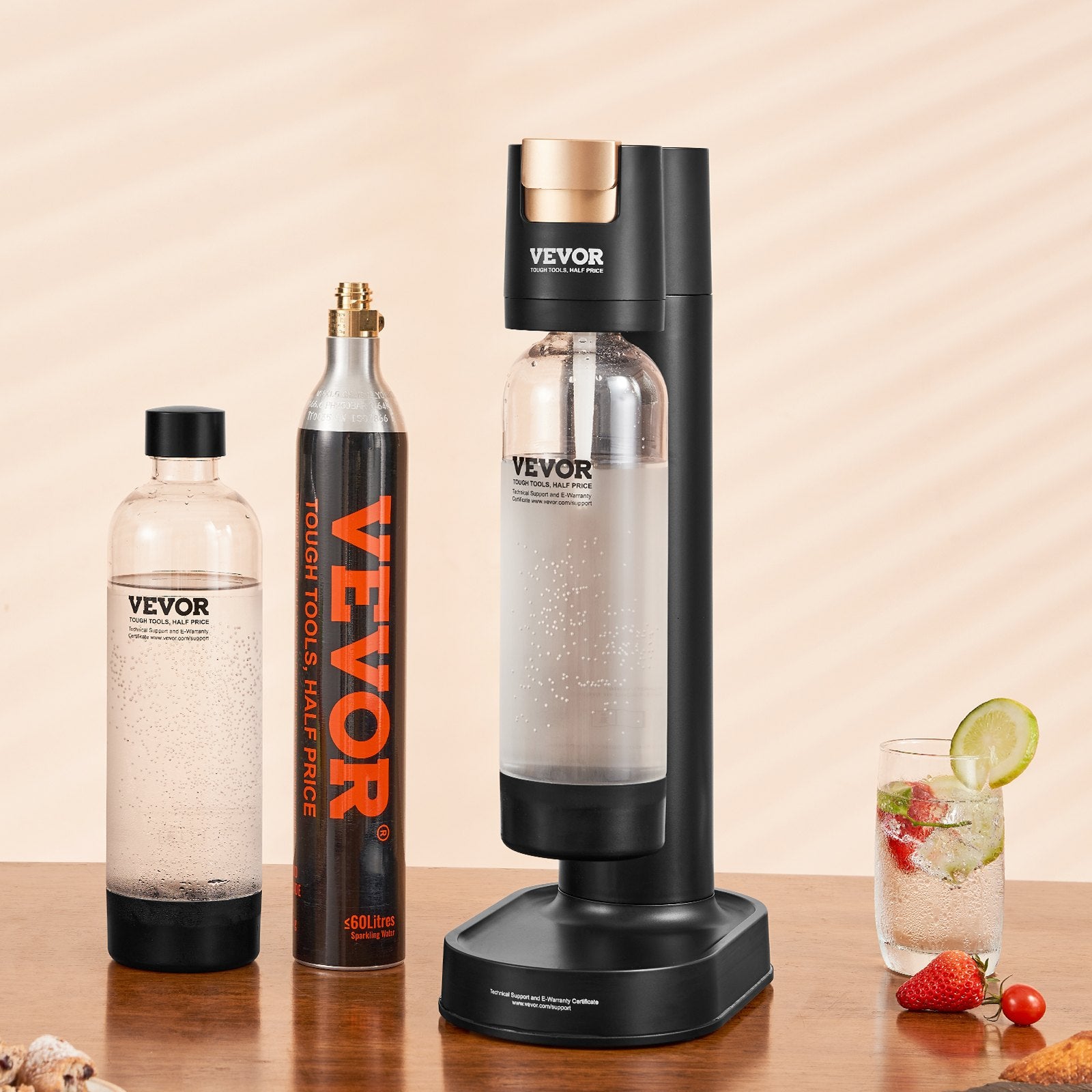 Gardening Tools: VEVOR Sparkling Water Maker, Soda Maker Machine for Home Carbonating, Seltzer Water Starter Kit with 2 BPA-free 1L PET Bottles, CO2 Cylinder, Compatible with Mainstream Screw-in 60L CO2 Cylinder
