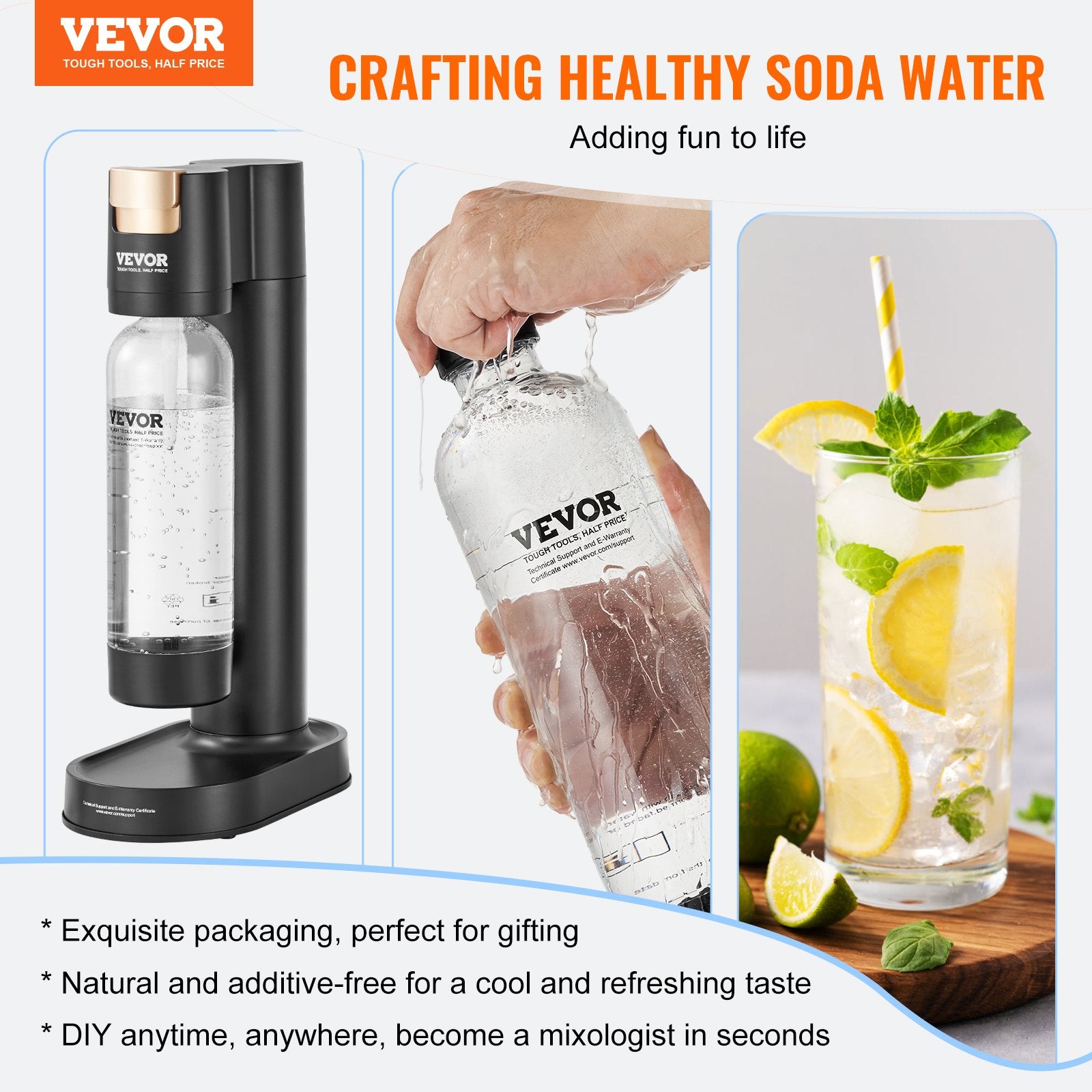 Gardening Tools: VEVOR Sparkling Water Maker, Soda Maker Machine for Home Carbonating, Seltzer Water Starter Kit with BPA-free 1L PET Bottle, 2 CO2 Cylinders, Compatible with Mainstream Screw-in 60L CO2 Cylinder