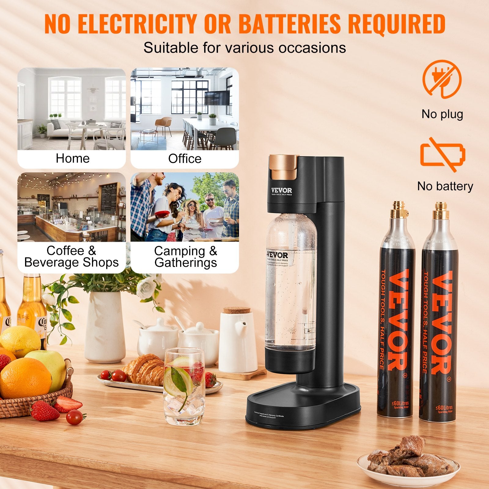 Gardening Tools: VEVOR Sparkling Water Maker, Soda Maker Machine for Home Carbonating, Seltzer Water Starter Kit with BPA-free 1L PET Bottle, 2 CO2 Cylinders, Compatible with Mainstream Screw-in 60L CO2 Cylinder