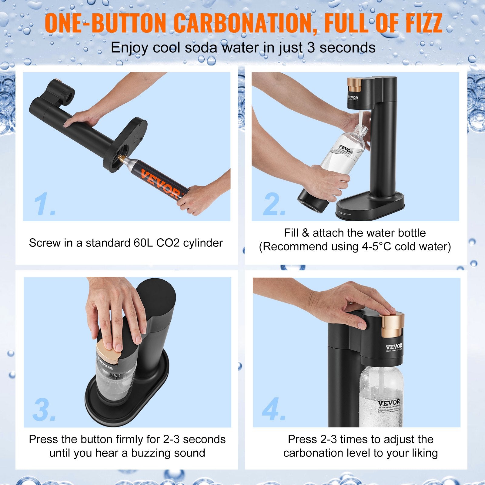 Gardening Tools: VEVOR Sparkling Water Maker, Soda Maker Machine for Home Carbonating, Seltzer Water Starter Kit with BPA-free 1L PET Bottle, CO2 Cylinder, Compatible with Mainstream Screw-in 60L CO2 Cylinder