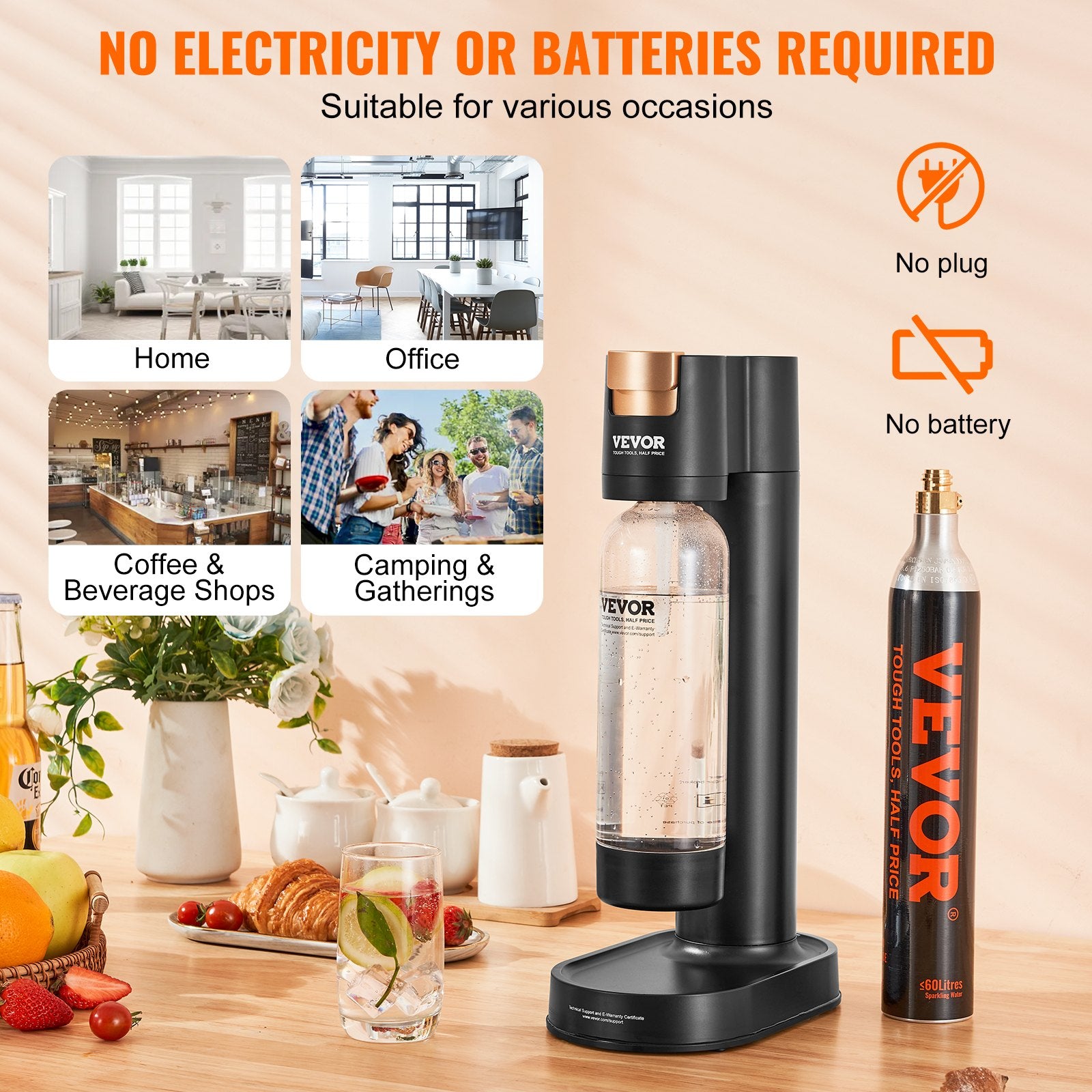 Gardening Tools: VEVOR Sparkling Water Maker, Soda Maker Machine for Home Carbonating, Seltzer Water Starter Kit with BPA-free 1L PET Bottle, CO2 Cylinder, Compatible with Mainstream Screw-in 60L CO2 Cylinder