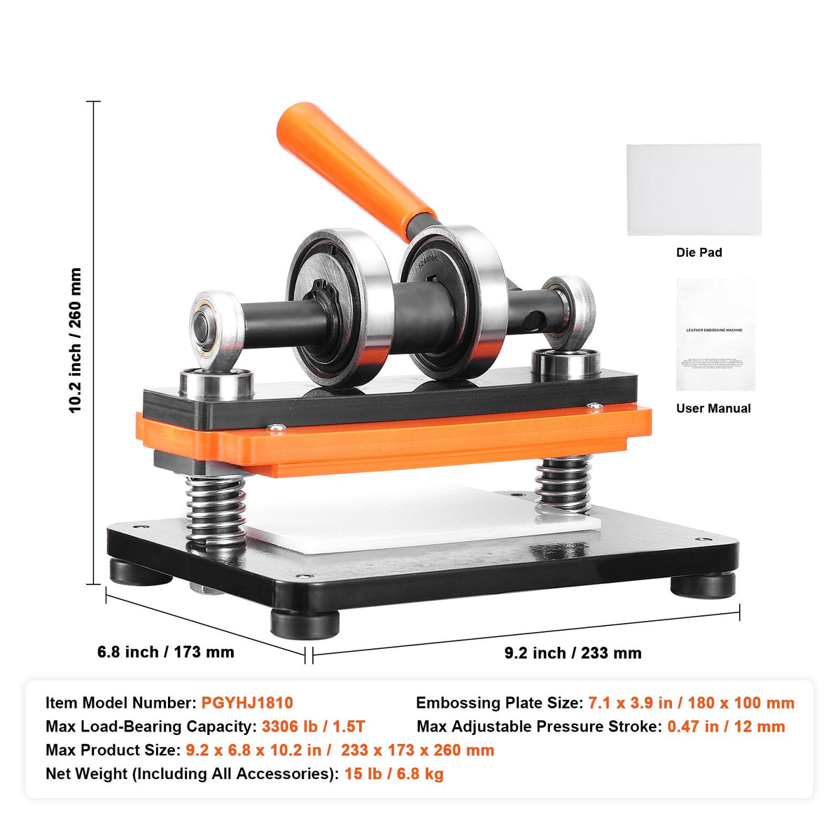 Leather Cutting Machine, 7.1 x 3.9 in Embossing Plate Manual Die Cutter, 0.47 in Pressure Stroke Leather Embossing Machine, Dual Guide Shafts Die Cut Machine for Various of Materials