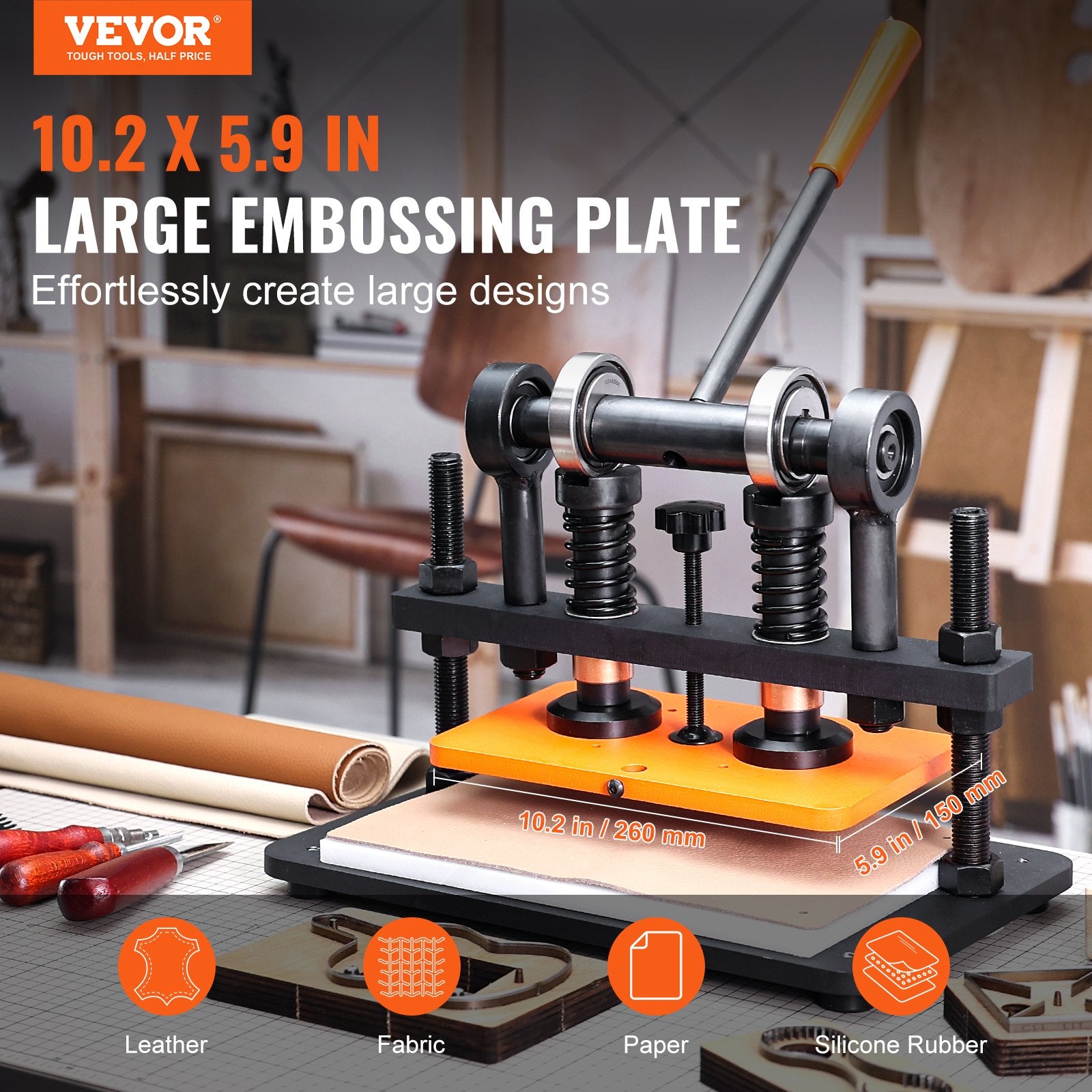 Cutters: VEVOR Leather Cutting Machine, 10.2 x 5.9 in Embossing Plate Manual Die Cutter, 0.47 in Pressure Stroke Leather Embossing Machine, Dual Guide Shafts Die Cut Machine for Various of Materials