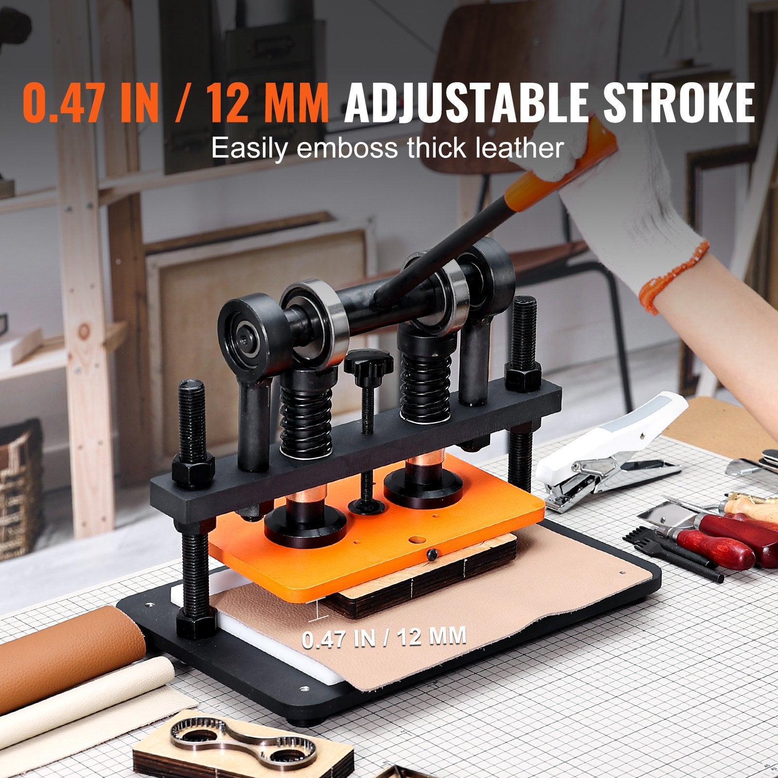 Cutters: VEVOR Leather Cutting Machine, 10.2 x 5.9 in Embossing Plate Manual Die Cutter, 0.47 in Pressure Stroke Leather Embossing Machine, Dual Guide Shafts Die Cut Machine for Various of Materials