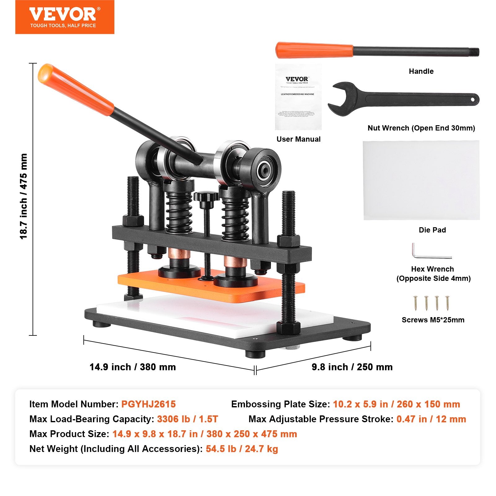 Cutters: VEVOR Leather Cutting Machine, 10.2 x 5.9 in Embossing Plate Manual Die Cutter, 0.47 in Pressure Stroke Leather Embossing Machine, Dual Guide Shafts Die Cut Machine for Various of Materials