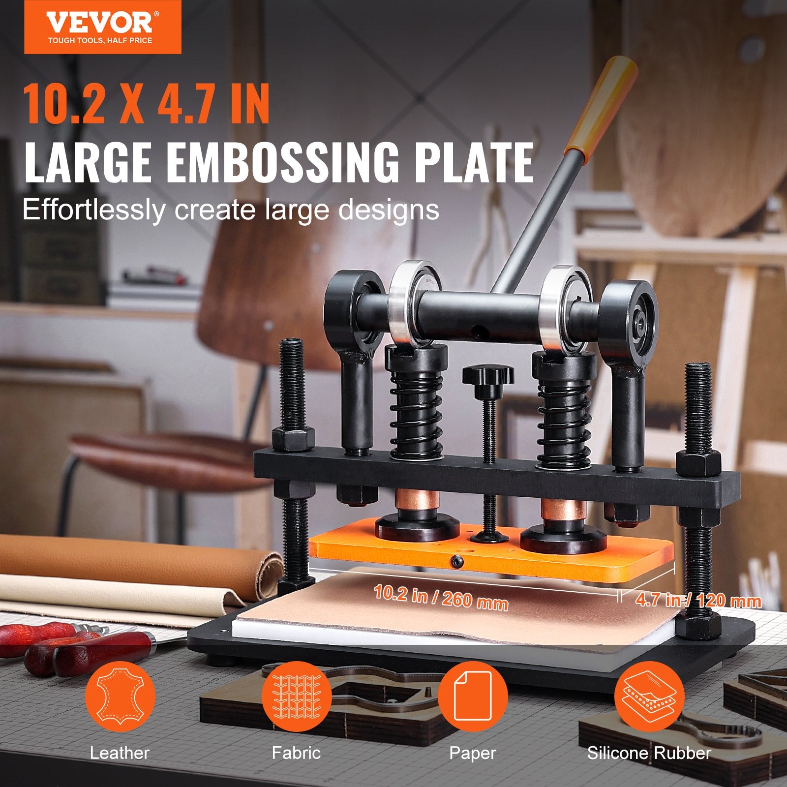 Cutters: VEVOR Leather Cutting Machine, 10.2 x 4.7 in Embossing Plate Manual Die Cutter, 0.47 in Pressure Stroke Leather Embossing Machine, Dual Guide Shafts Die Cut Machine for Various of Materials