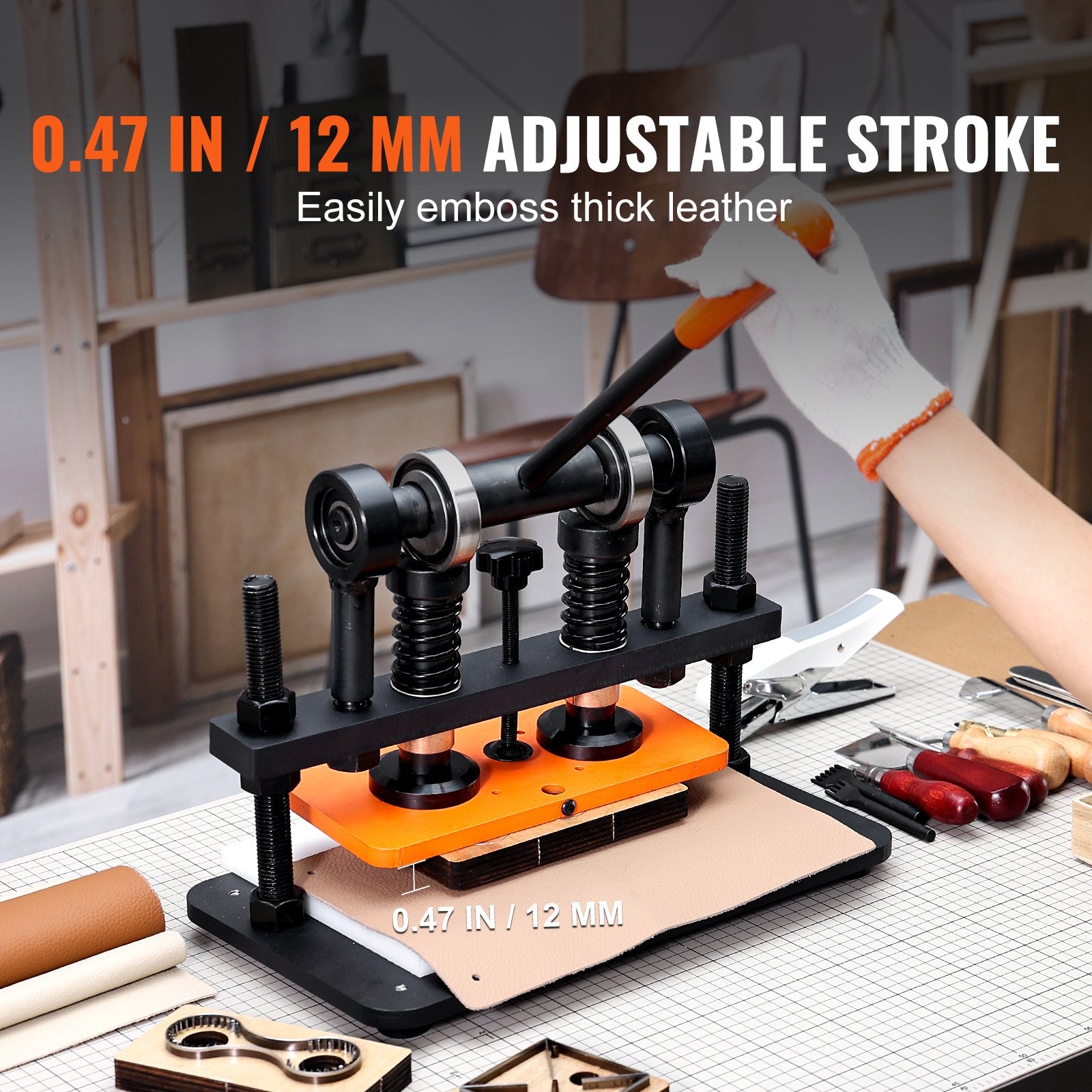 Cutters: VEVOR Leather Cutting Machine, 10.2 x 4.7 in Embossing Plate Manual Die Cutter, 0.47 in Pressure Stroke Leather Embossing Machine, Dual Guide Shafts Die Cut Machine for Various of Materials
