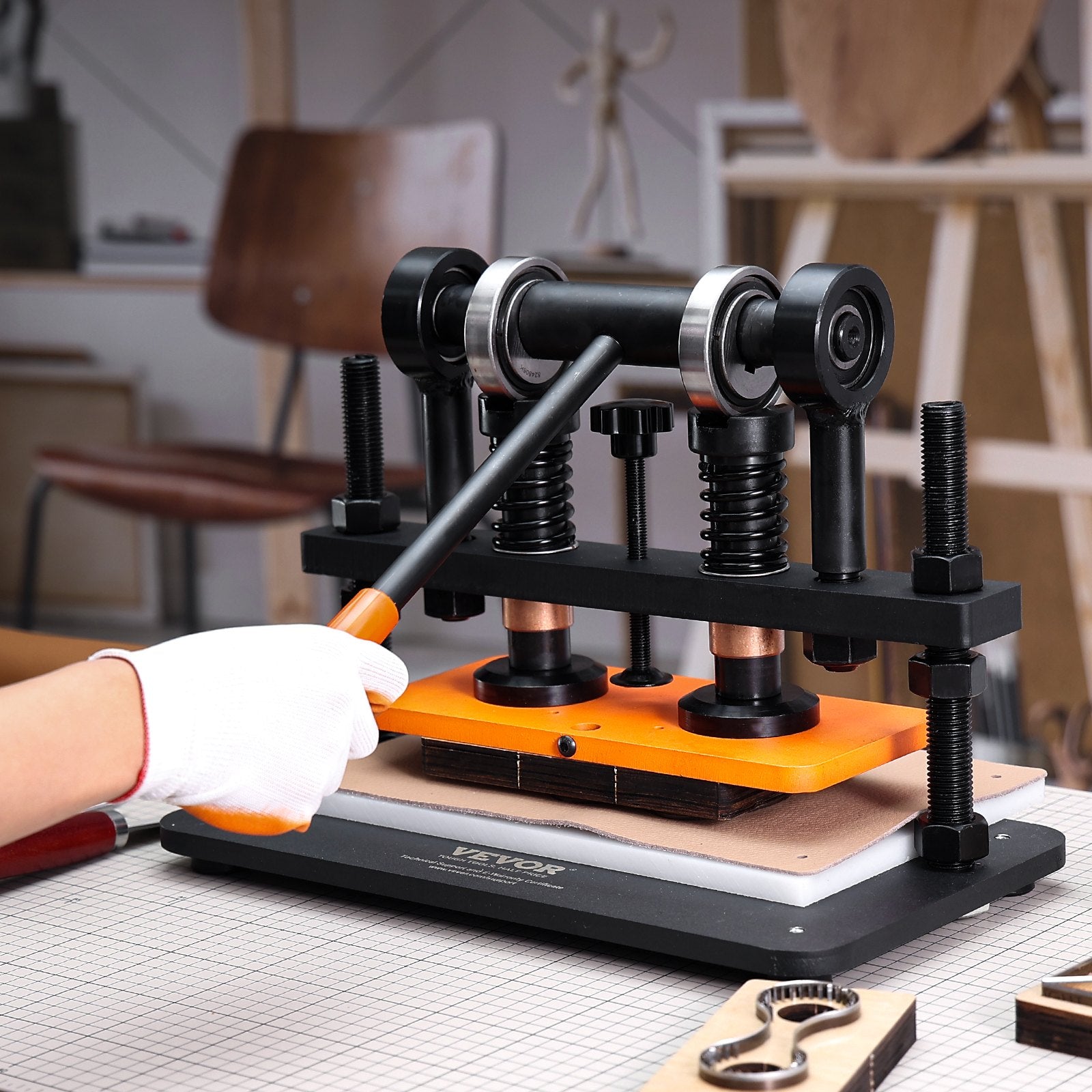 Cutters: VEVOR Leather Cutting Machine, 10.2 x 4.7 in Embossing Plate Manual Die Cutter, 0.47 in Pressure Stroke Leather Embossing Machine, Dual Guide Shafts Die Cut Machine for Various of Materials