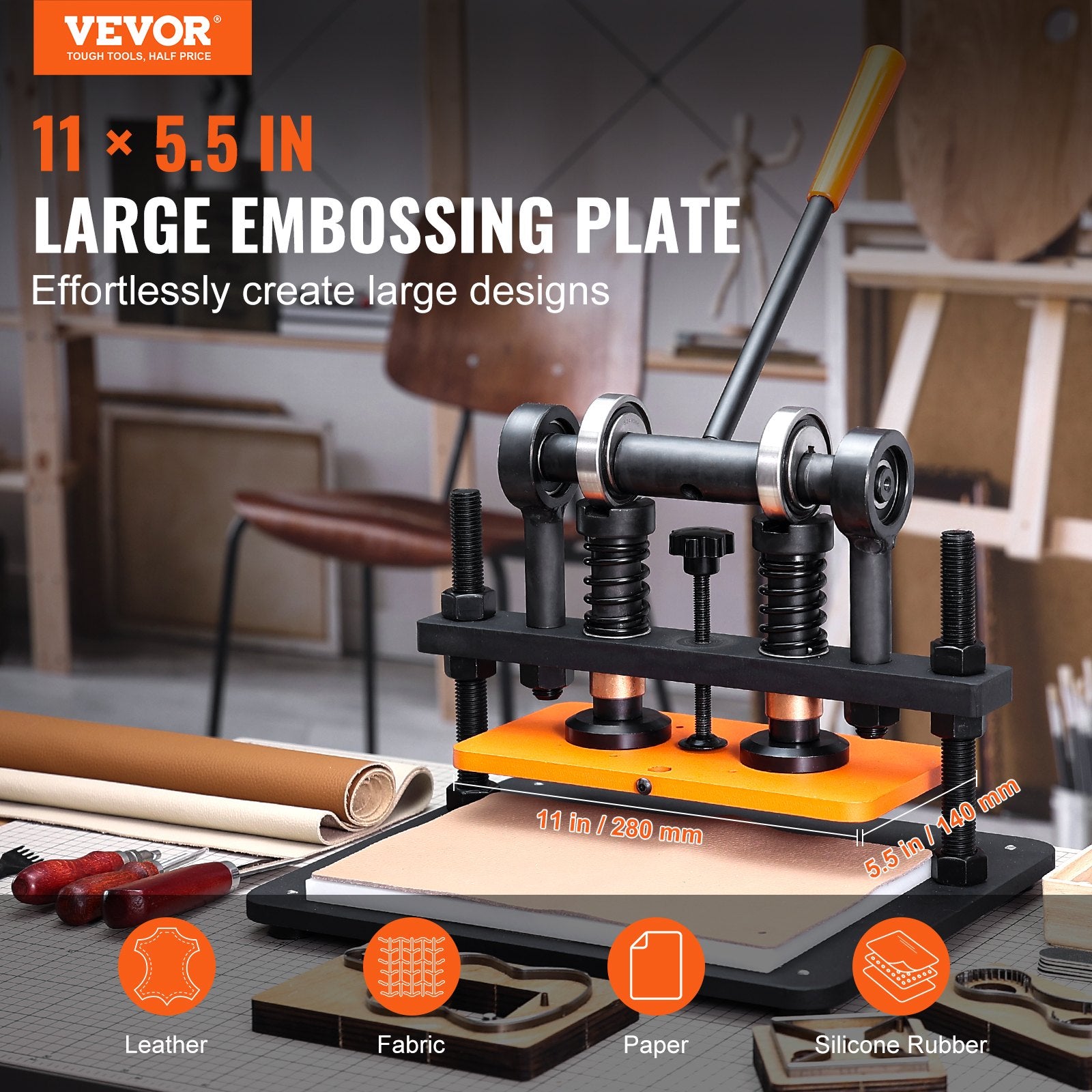 Cutters: VEVOR Leather Cutting Machine, 11 x 5.5 in Embossing Plate Manual Die Cutter, 0.47 in Pressure Stroke Leather Embossing Machine, Dual Guide Shafts Die Cut Machine for Various of Materials