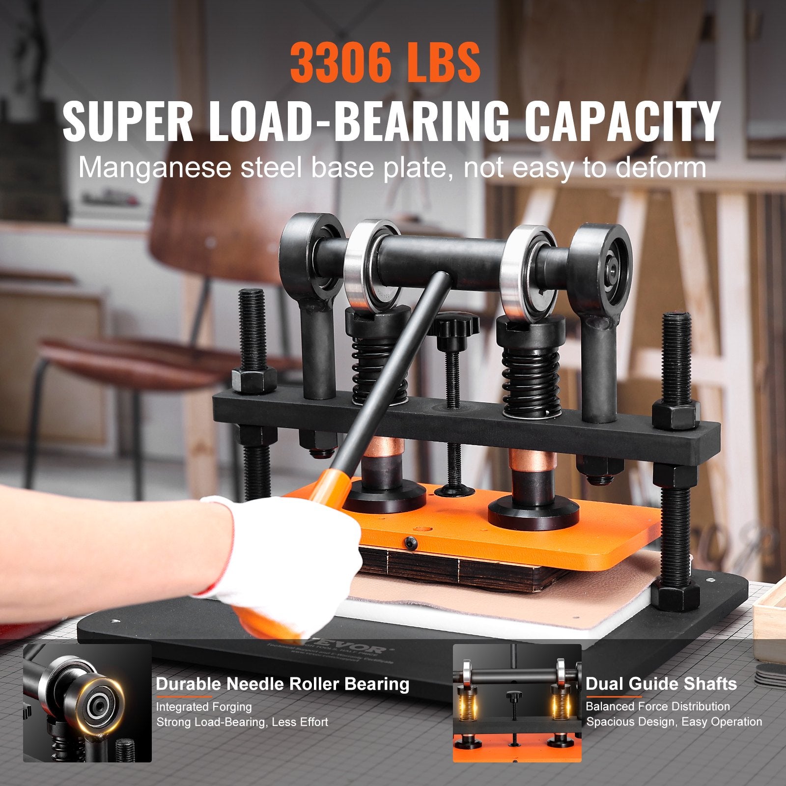 Cutters: VEVOR Leather Cutting Machine, 11 x 5.5 in Embossing Plate Manual Die Cutter, 0.47 in Pressure Stroke Leather Embossing Machine, Dual Guide Shafts Die Cut Machine for Various of Materials